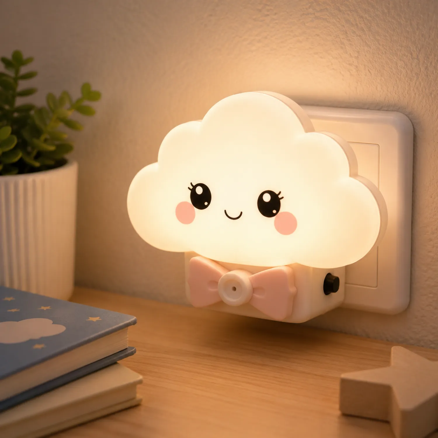 Veilleuse Enfant Nuage LED avec Nœud Rose