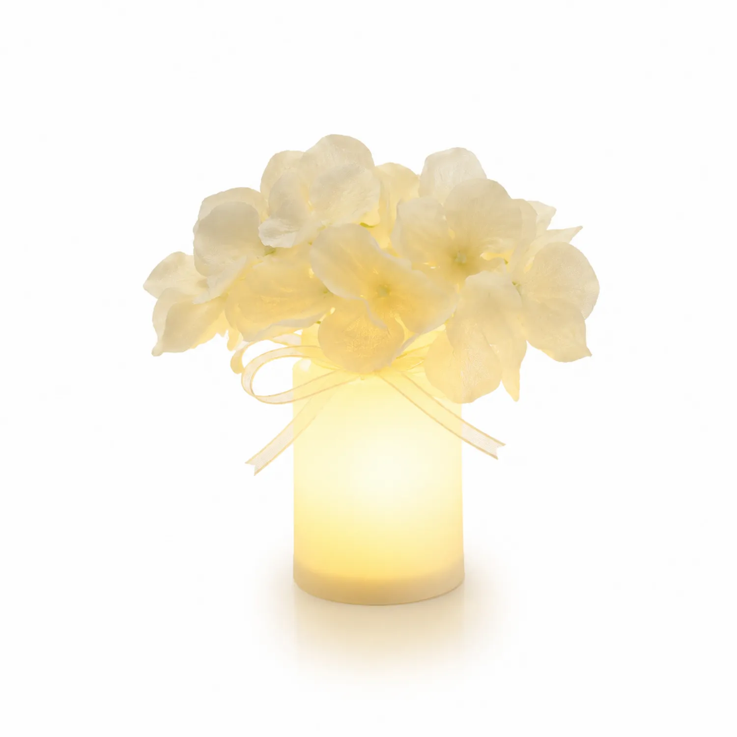 Lampe LED décorative avec fleurs artificielles blanches