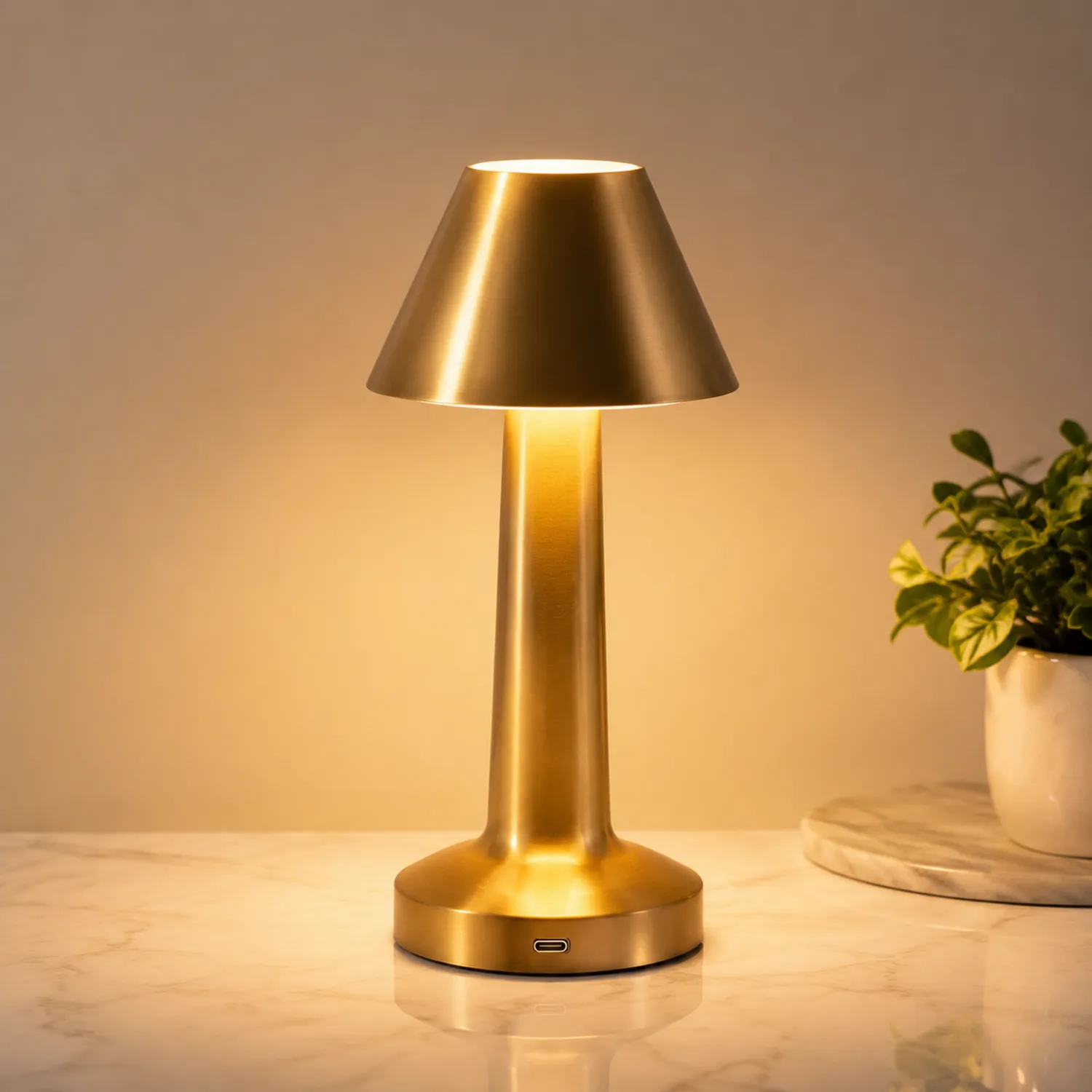 Lampe de Table LED Rechargeable en Or Doré