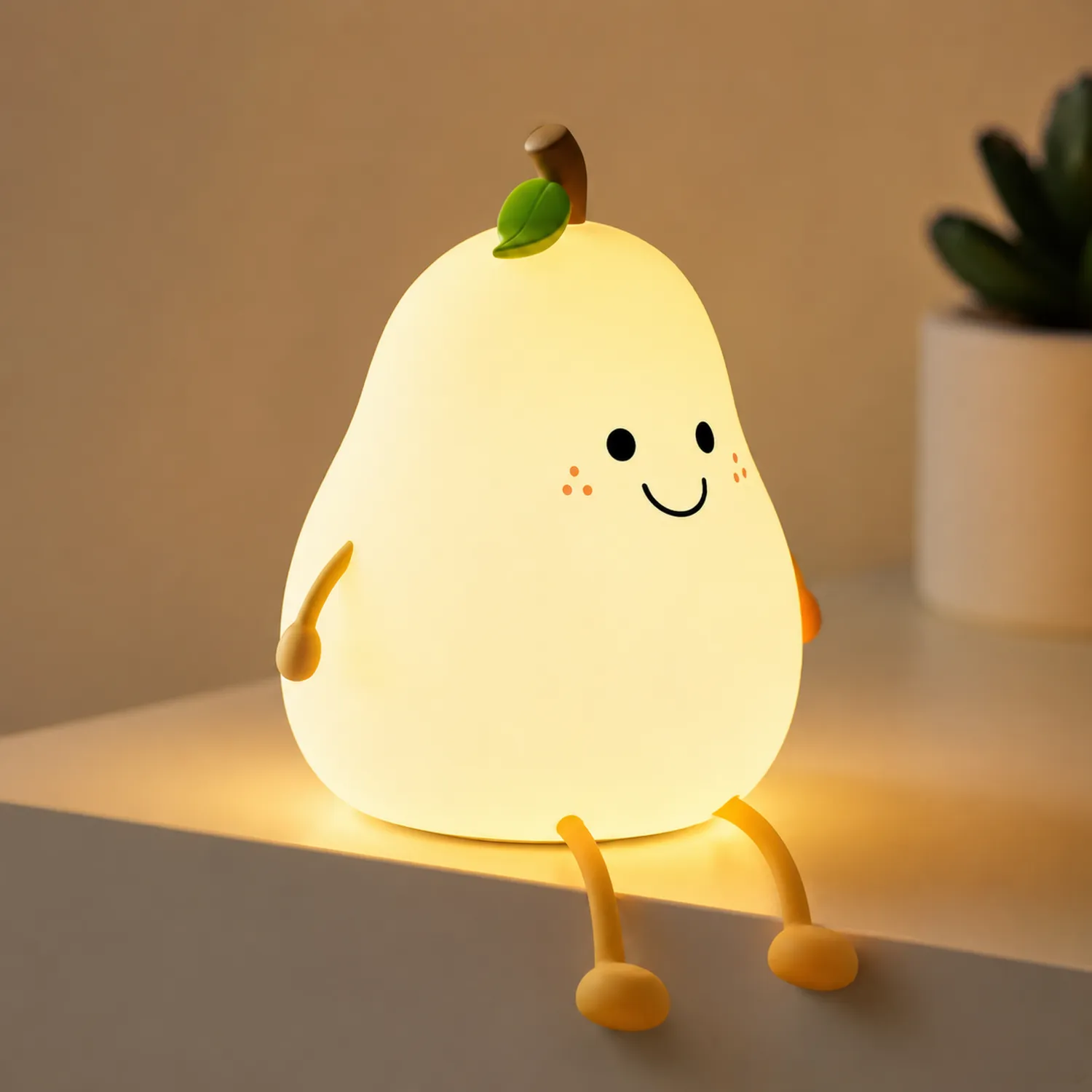 Veilleuse LED Enfant Poire Souriante Jaune