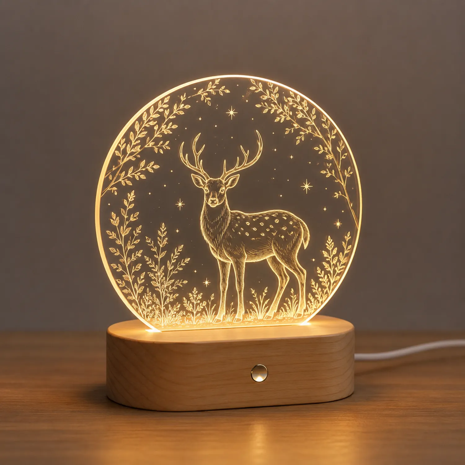 Lampe de Nuit LED Décorative Motif Cerf en Bois