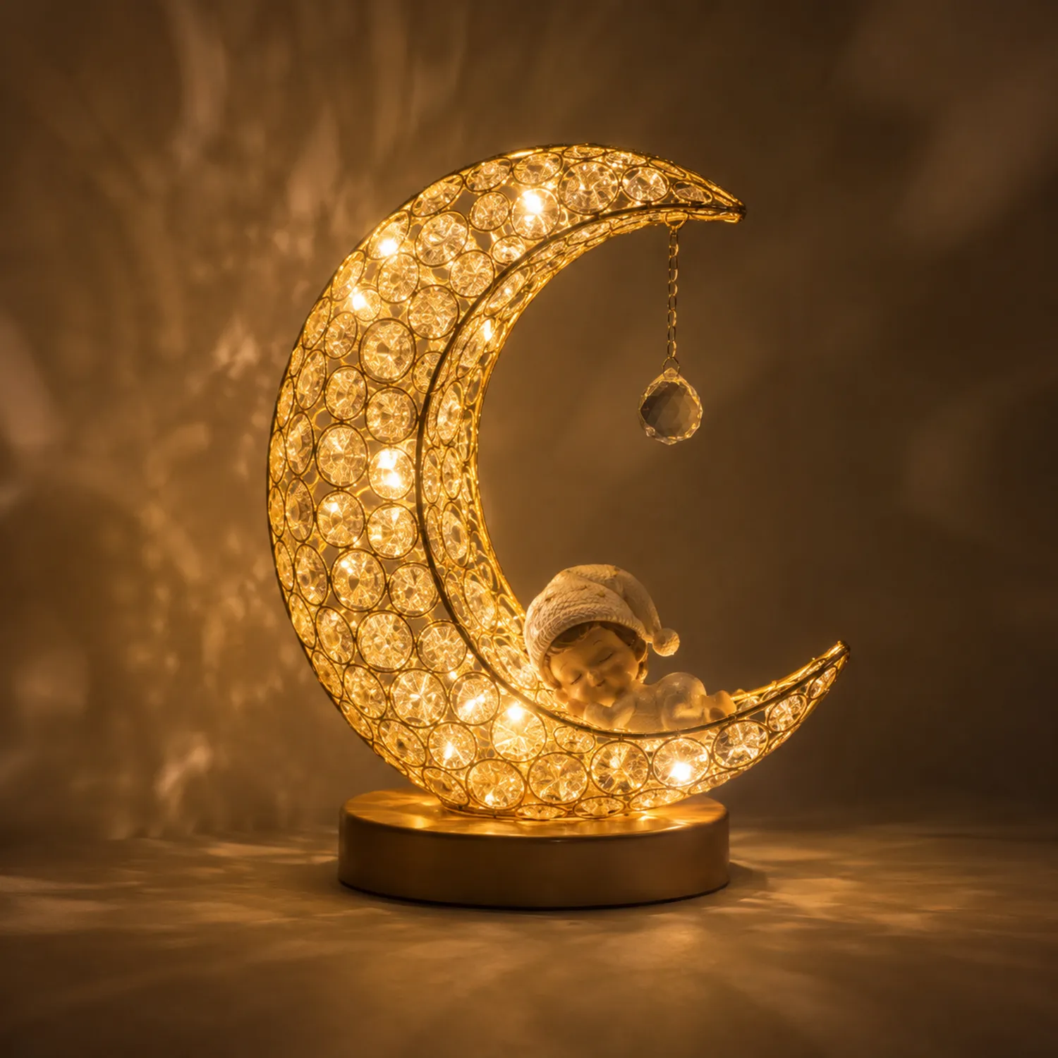 Lampe Décorative Lune avec Enfant - Lumière LED Dorée