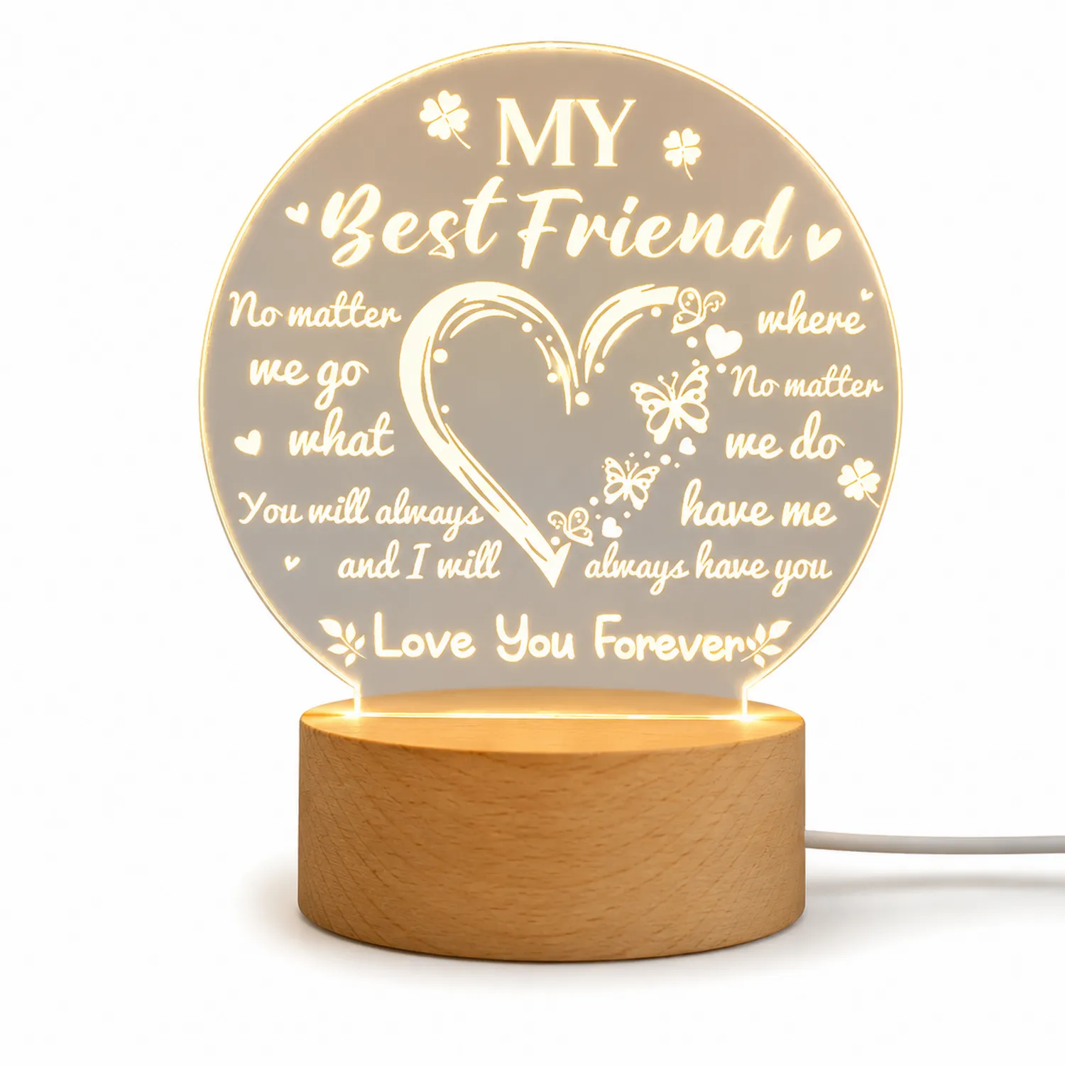 Lampe LED Amitié avec Base en Bois Clair