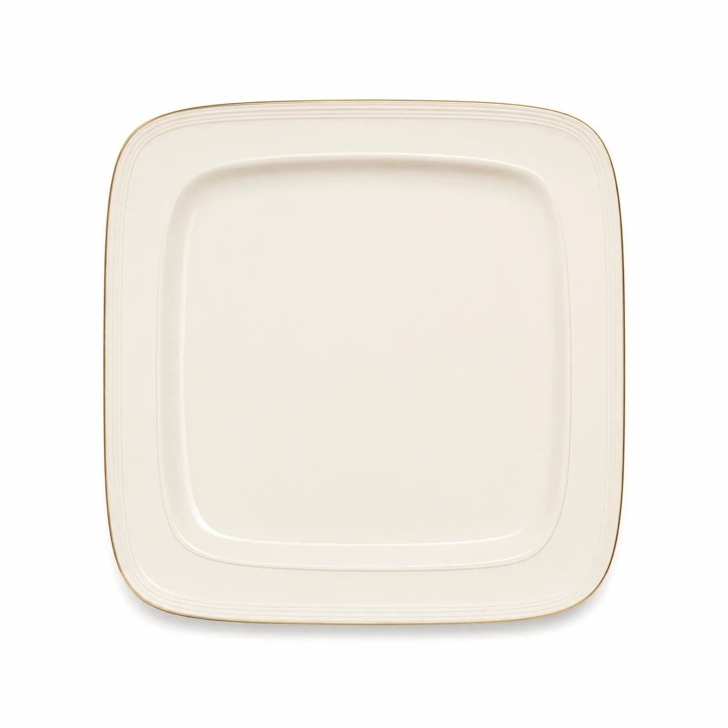 Assiette carrée ivoire avec bord doré