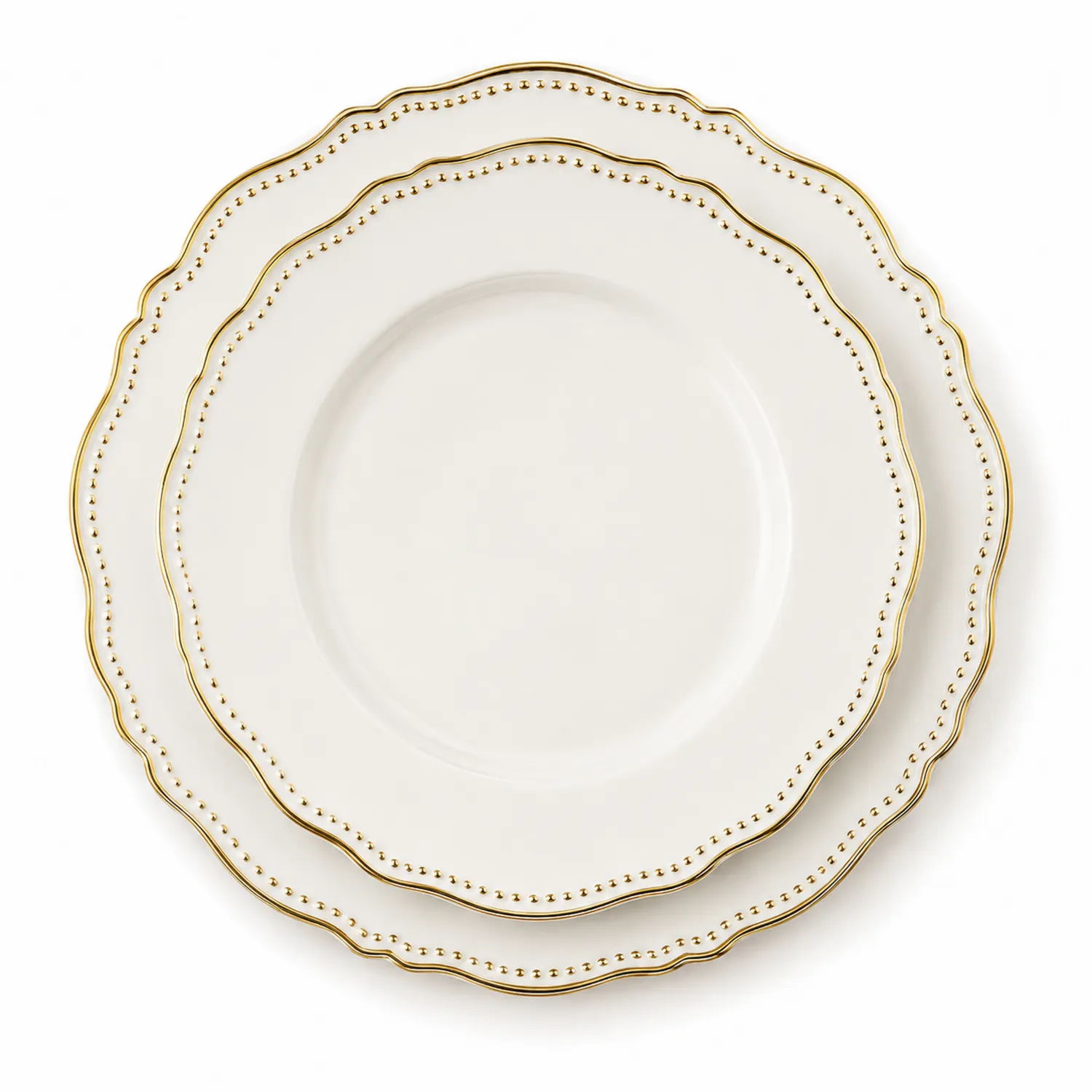 Assiettes en Porcelaine Rondes avec Bord Doré - Lot de 2