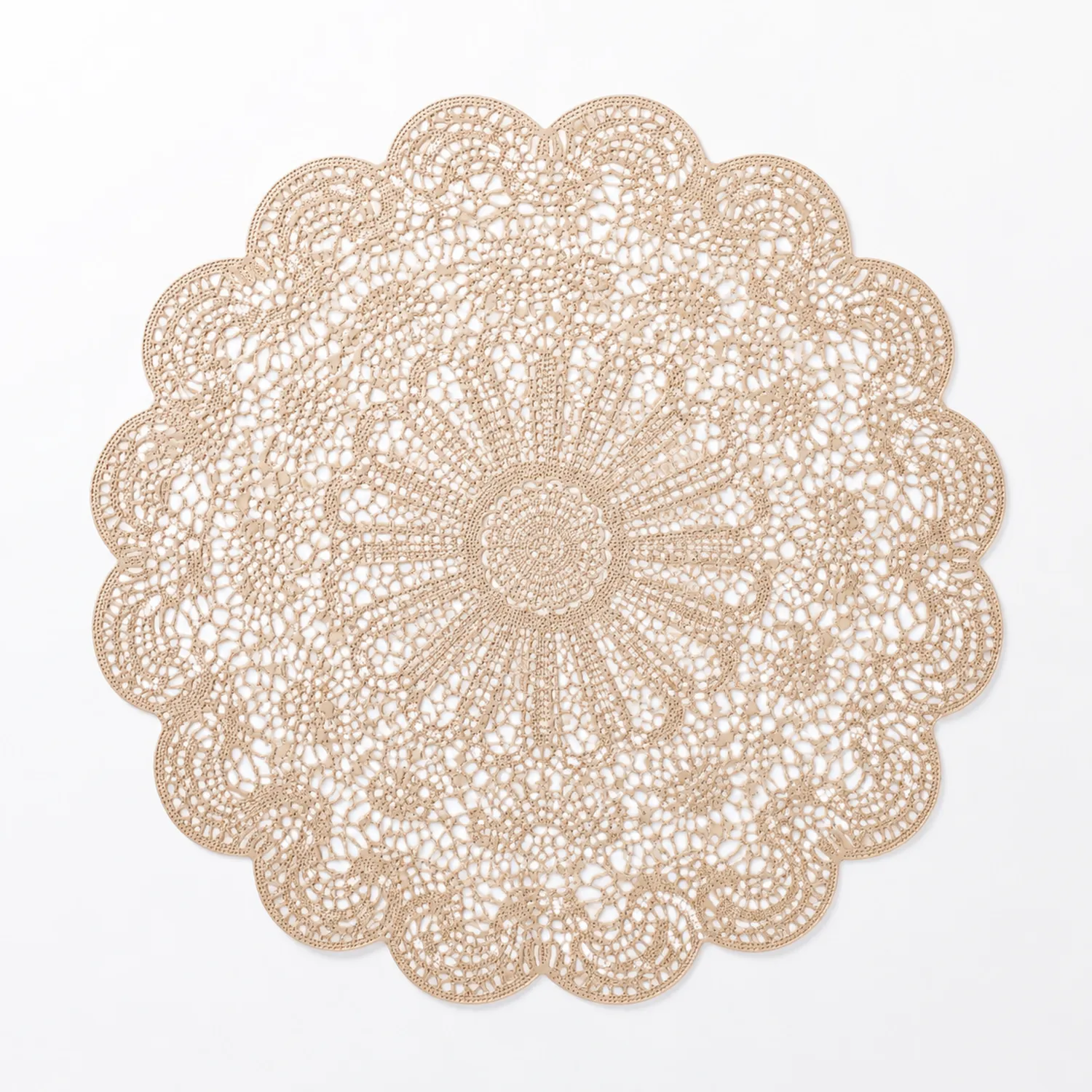 Napperon Rond en Dentelle Beige