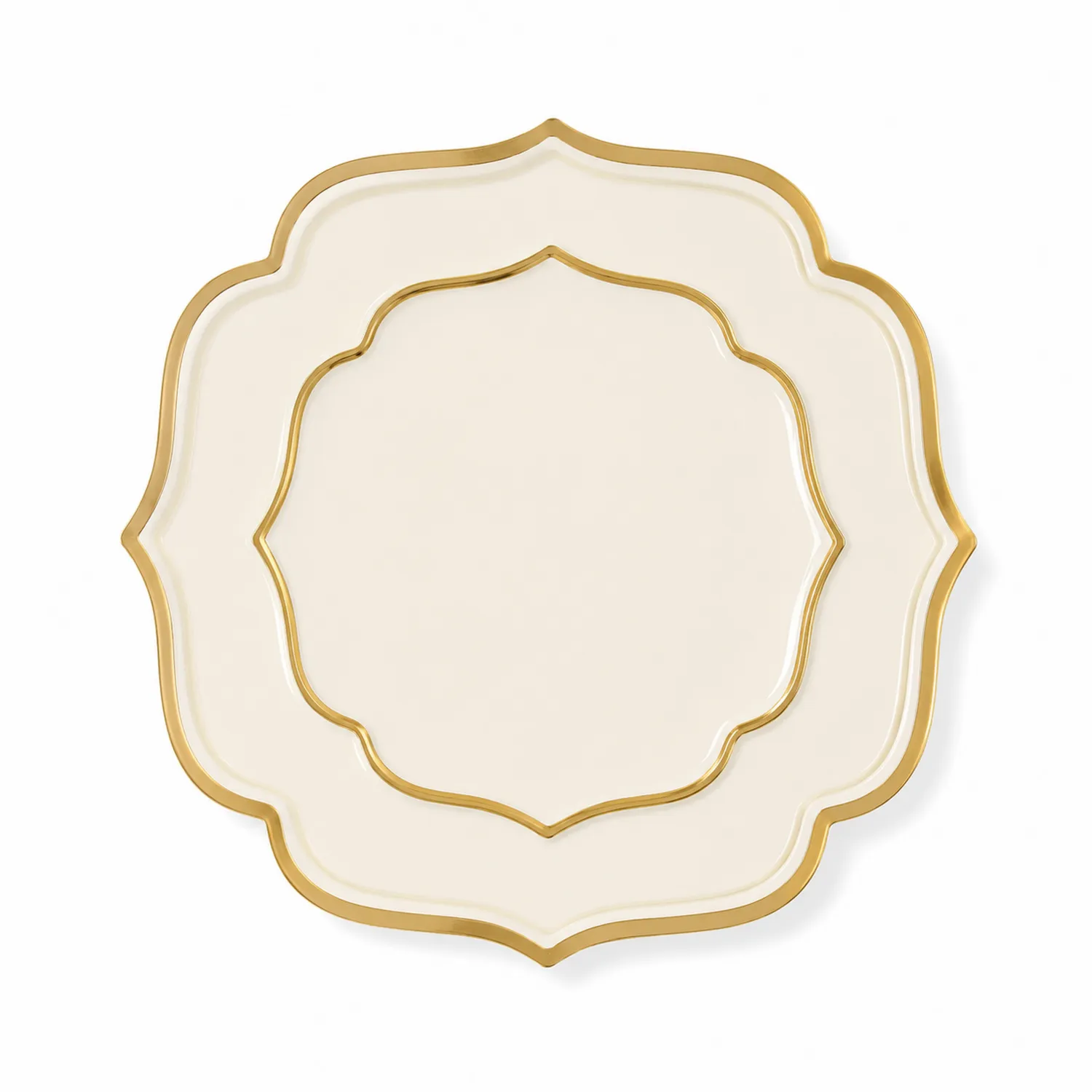 Assiette Décorative à Motif Blanc et Or