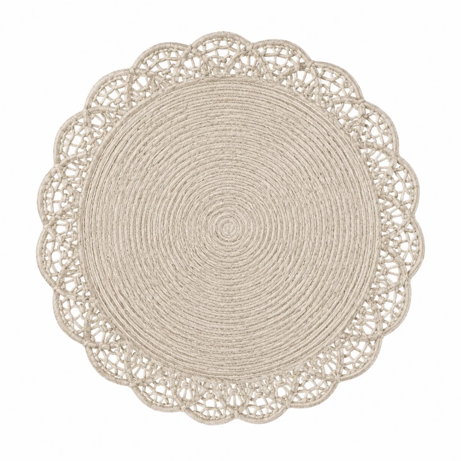 Napperon Rond en Dentelle Beige Tressée
