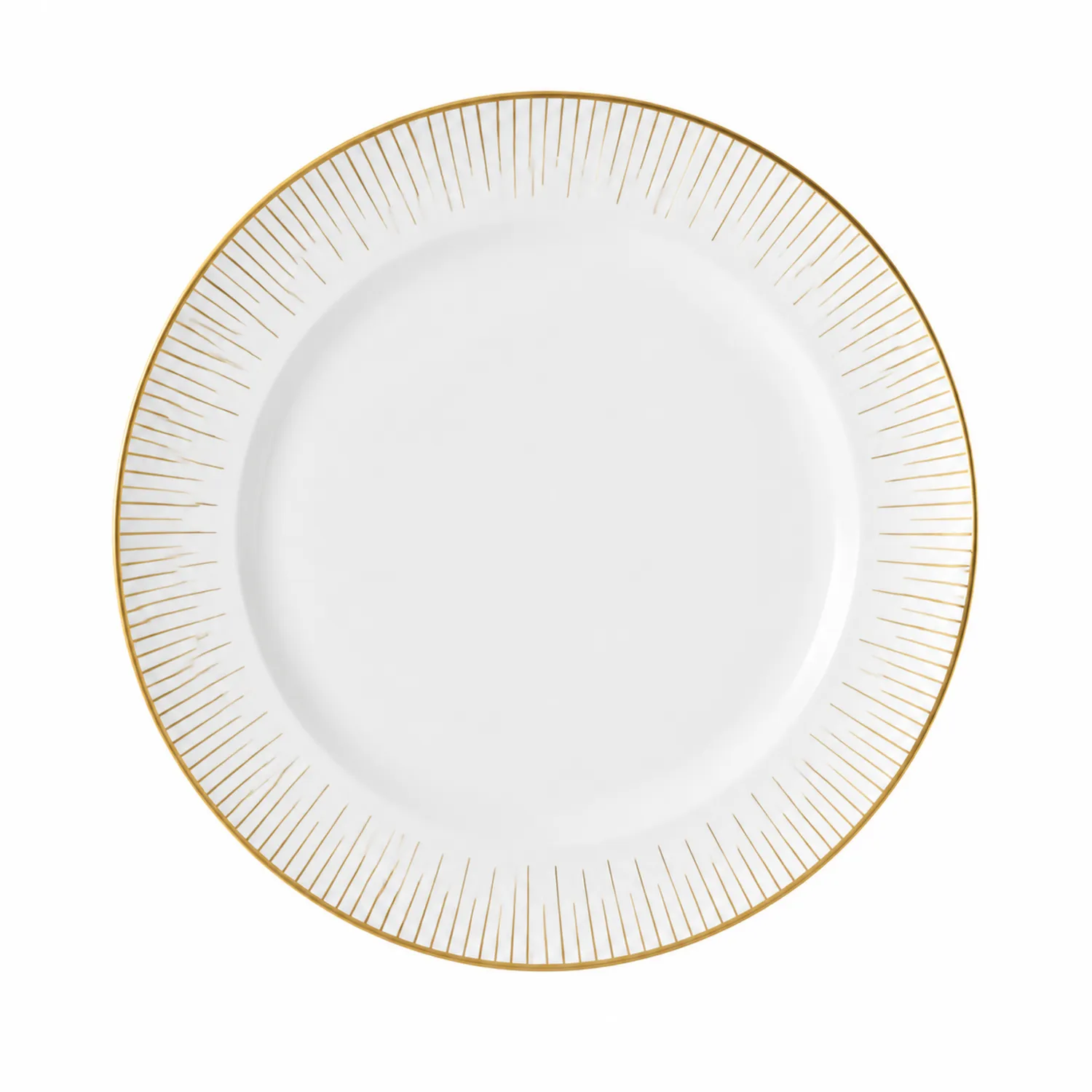 Assiette en porcelaine blanche avec bord doré et rayures