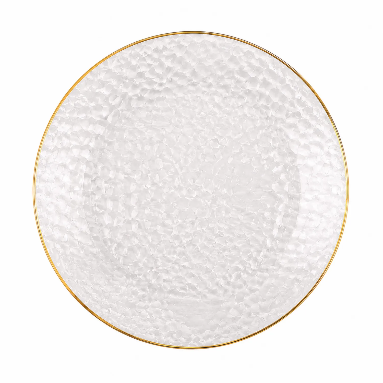 Assiette transparente en verre martelé avec bord doré