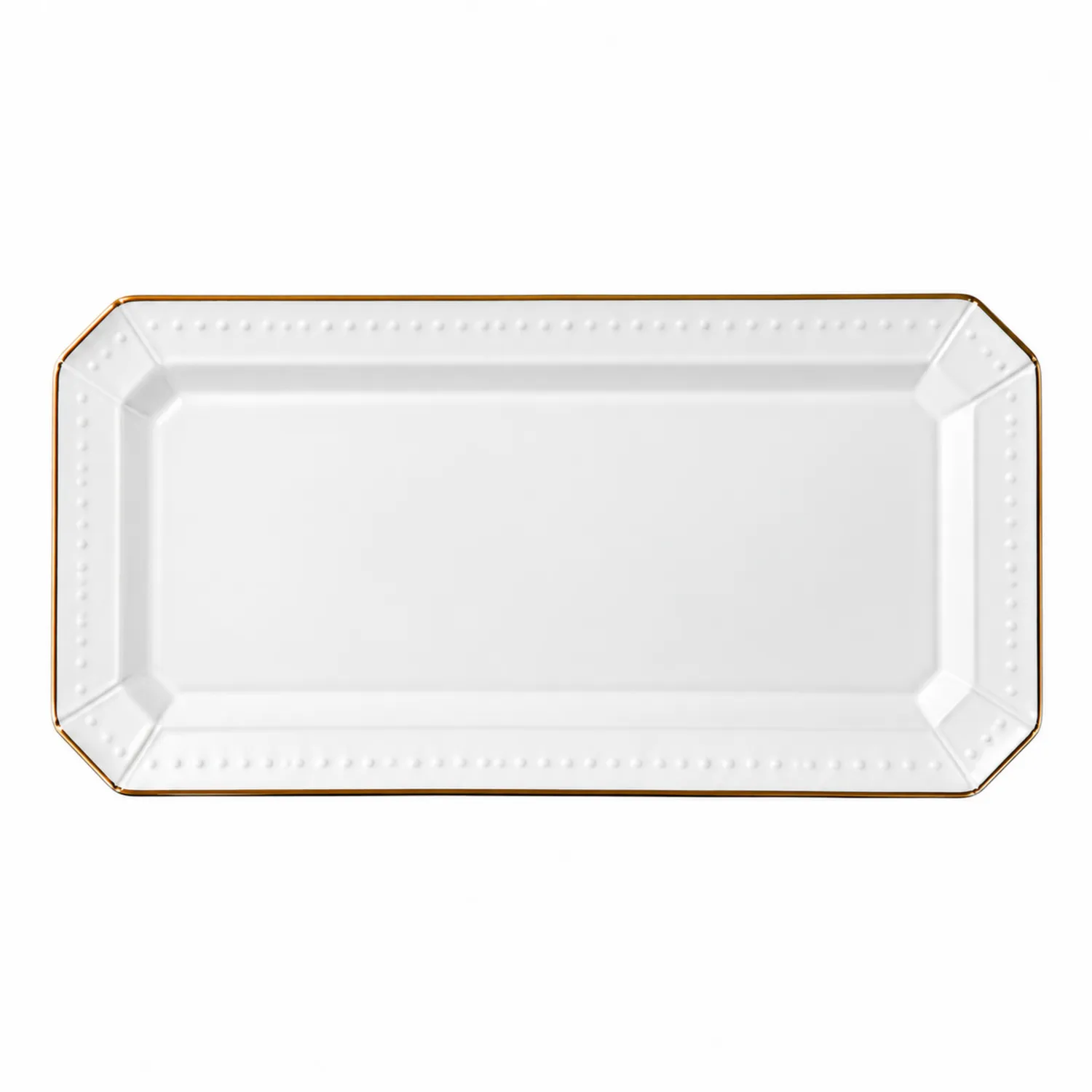 Plat en porcelaine blanc avec bordure dorée - 40 x 20 cm
