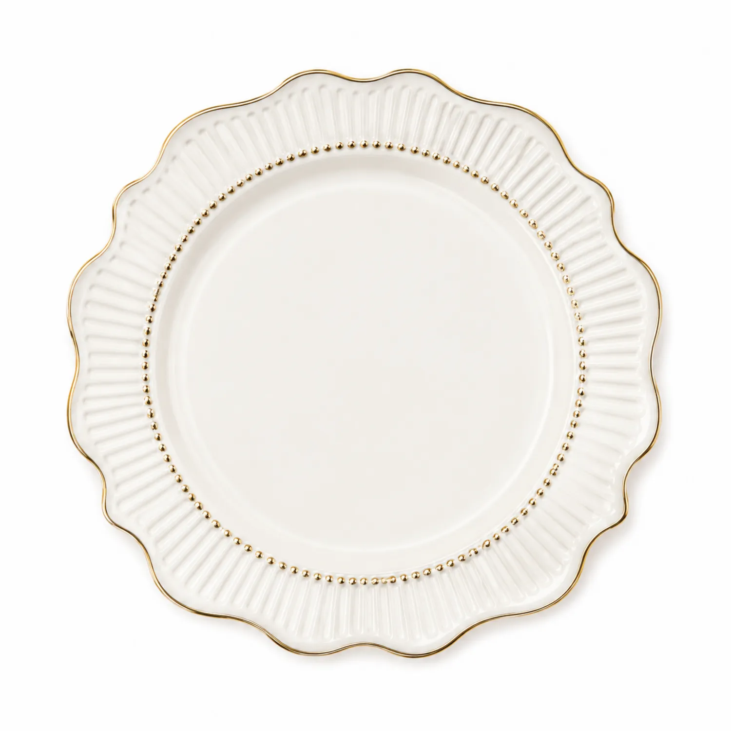 Assiette Élegante en Porcelaine Blanche avec Bord Doré