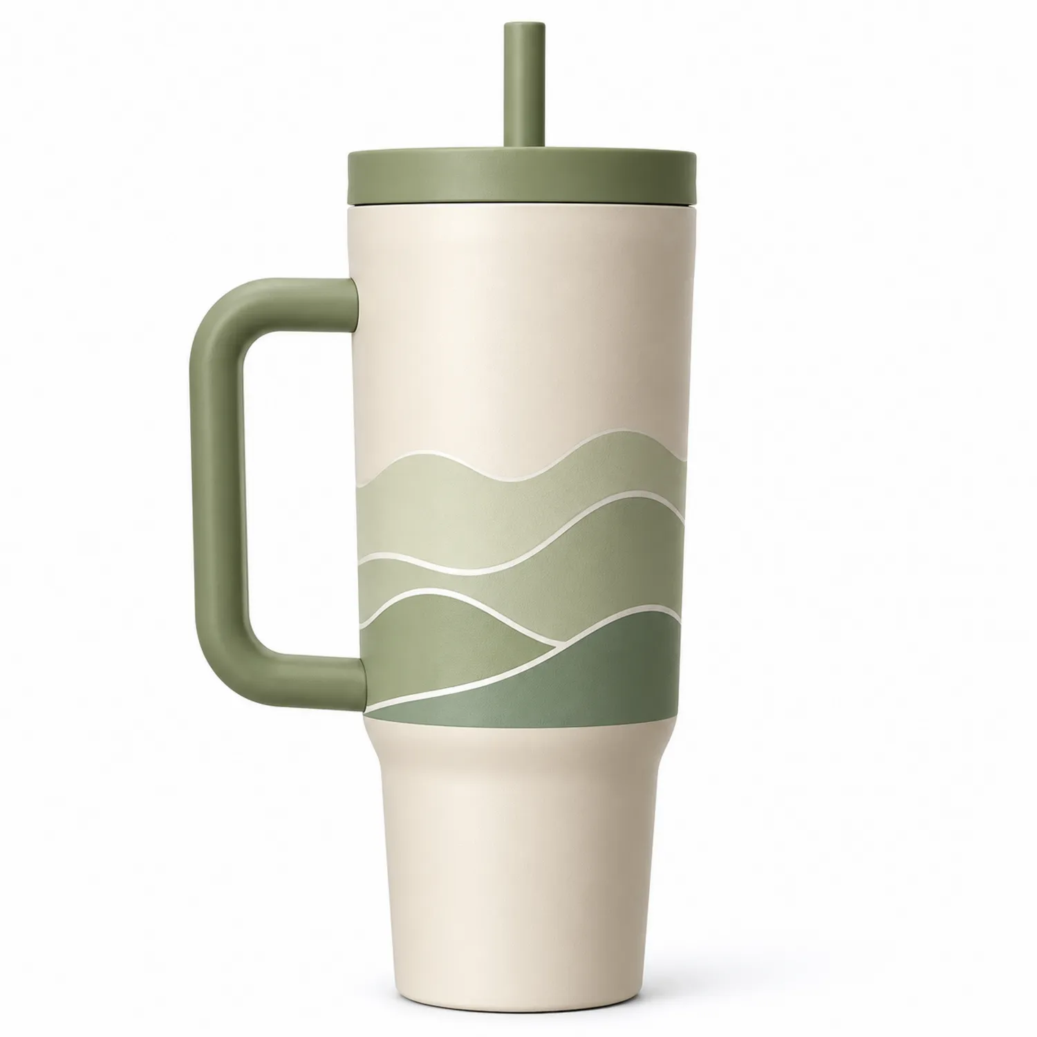 Tasse Isotherme avec Paille Intégrée 900ml Vert et Beige