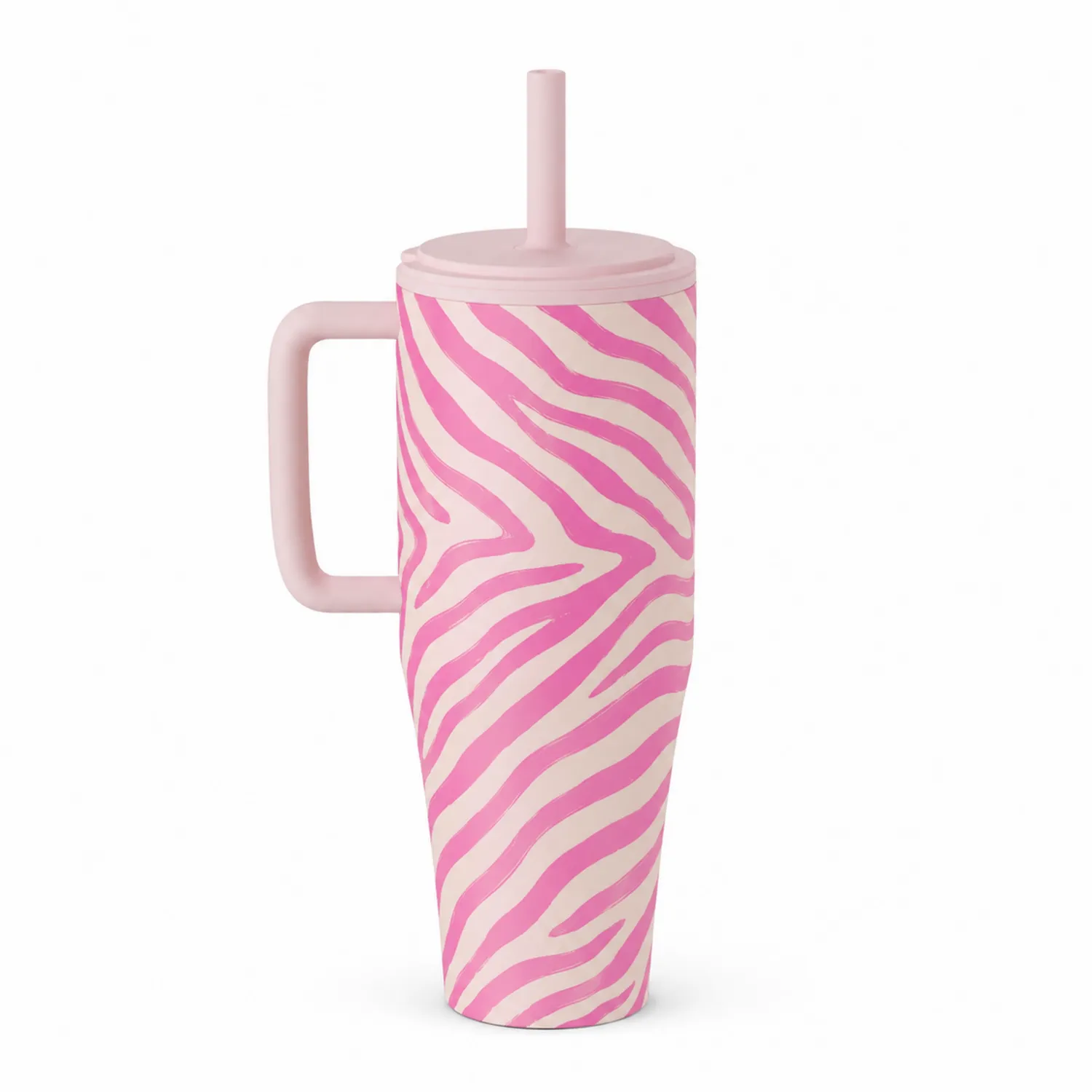 Gobelet avec paille motif zèbre rose 500ml