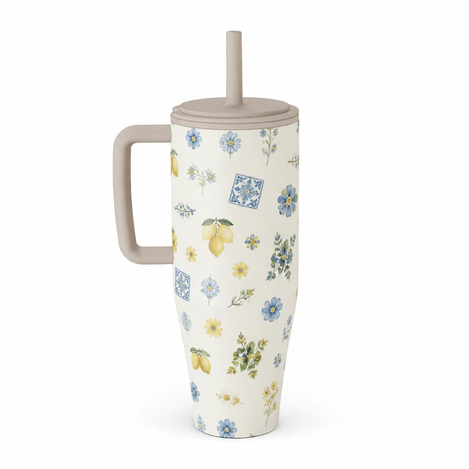 Tasse de Voyage Isotherme avec Motif Fleuri et Citron