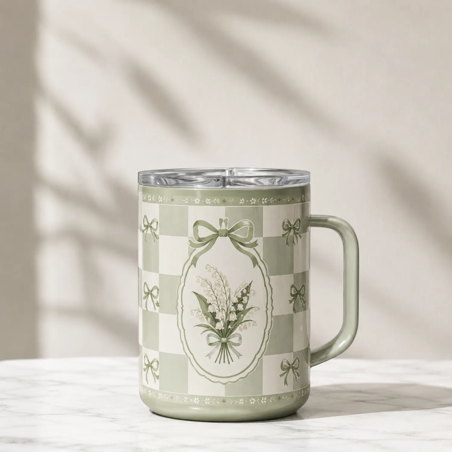 Tasse Isotherme 350ml avec Anse Motif Floral Vert