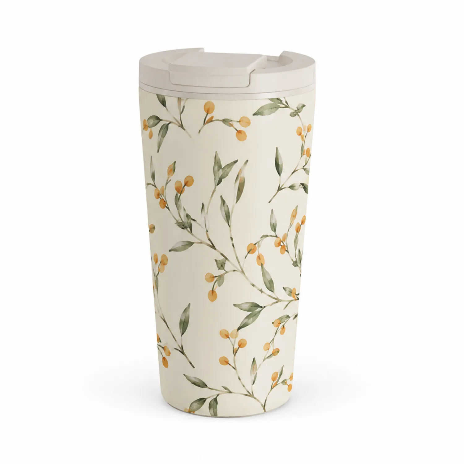 Tasse isotherme 500ml motif floral en crème