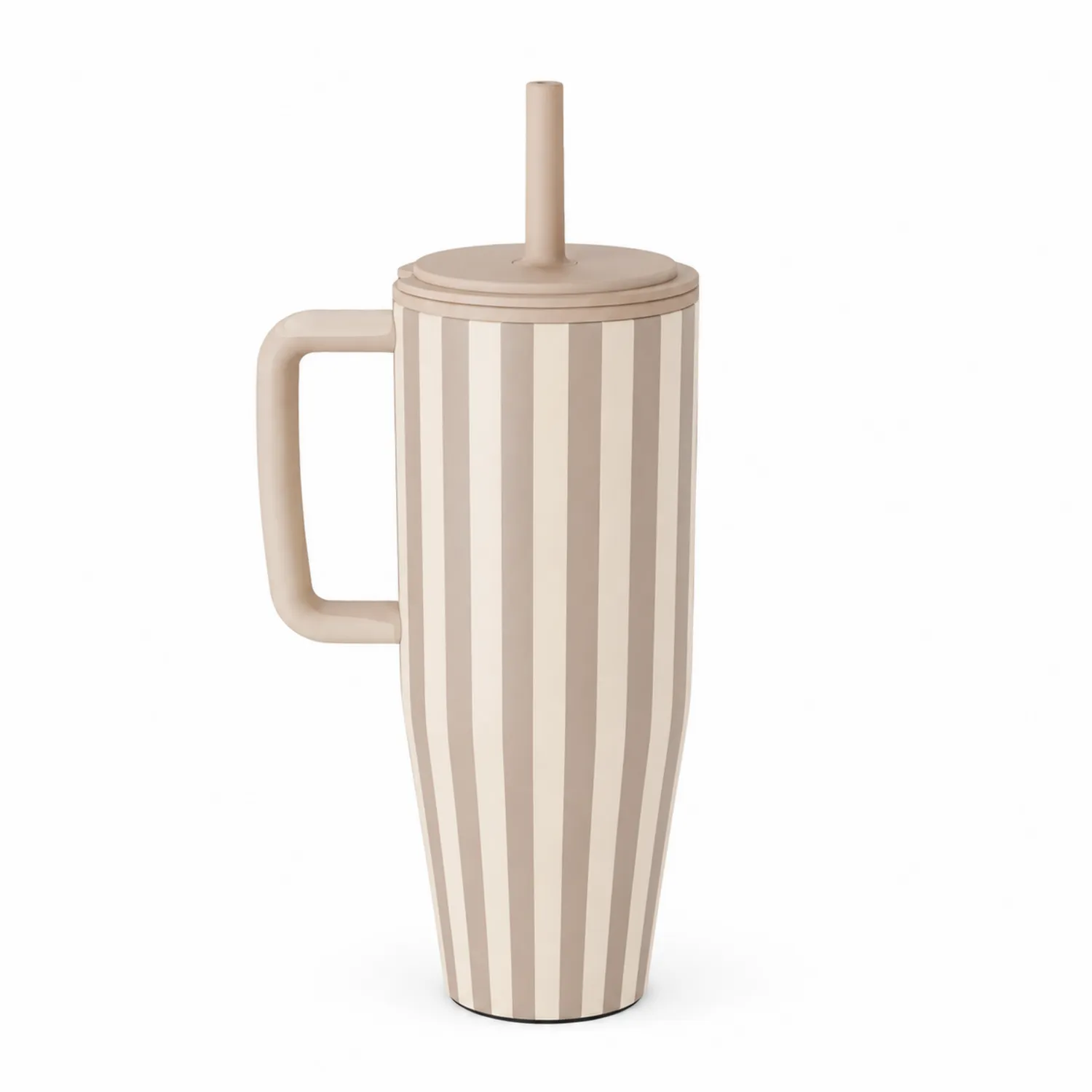 Tasse à Paille Rayée 500ml avec Poignée Beige et Couvercle