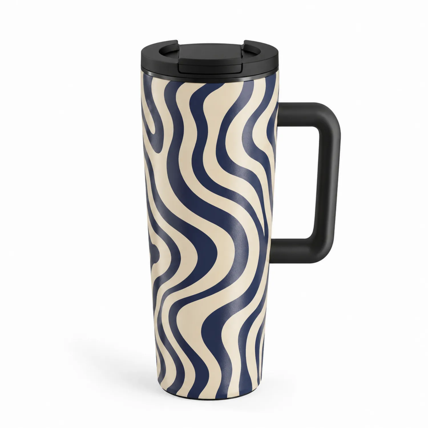Tasse de Voyage 500ml Isotherme Rayures Noires et Crèmes