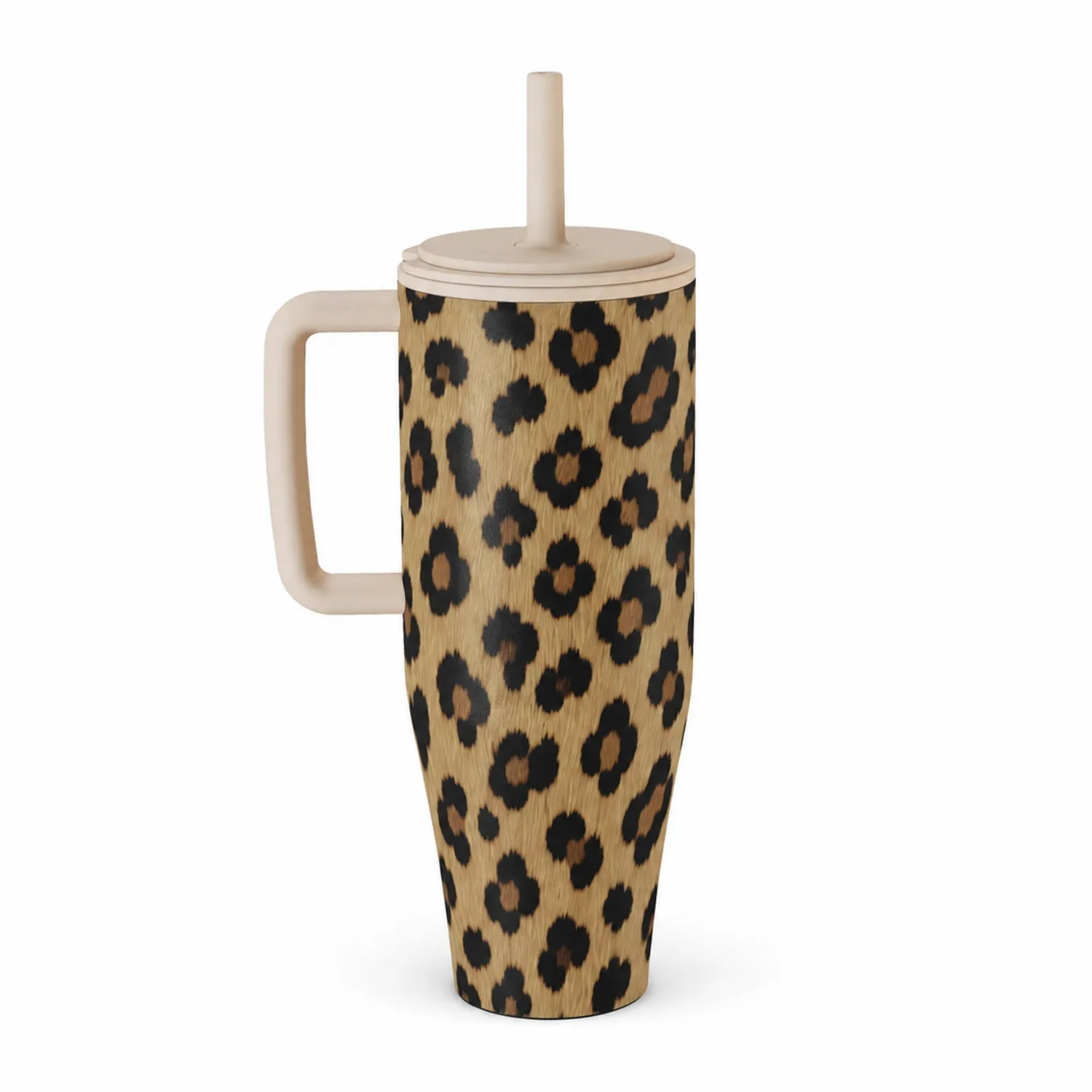 Tasse isotherme motif léopard avec paille 500 ml