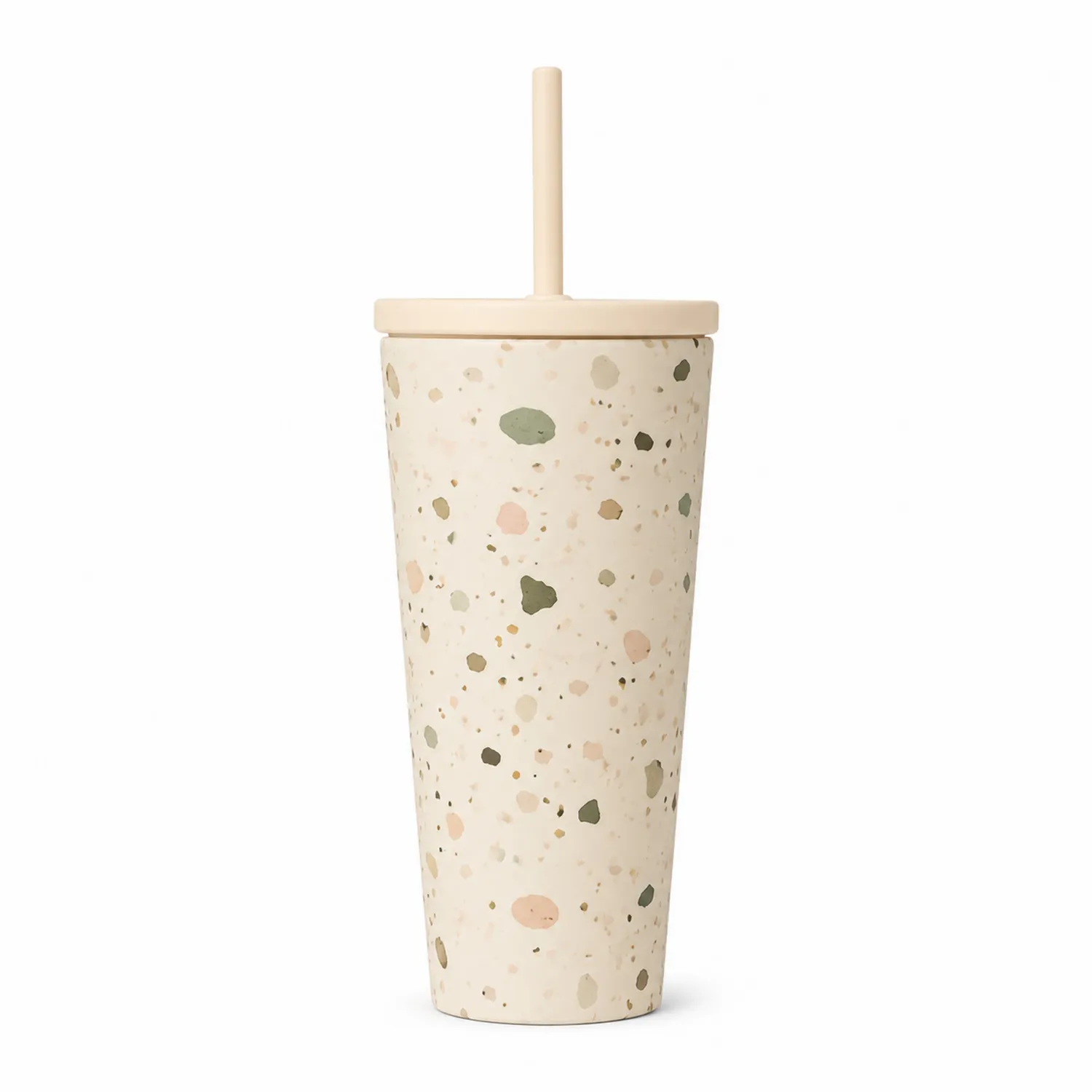 Tasse Isotherme avec Paille 700ml Motif Terrazzo Beige