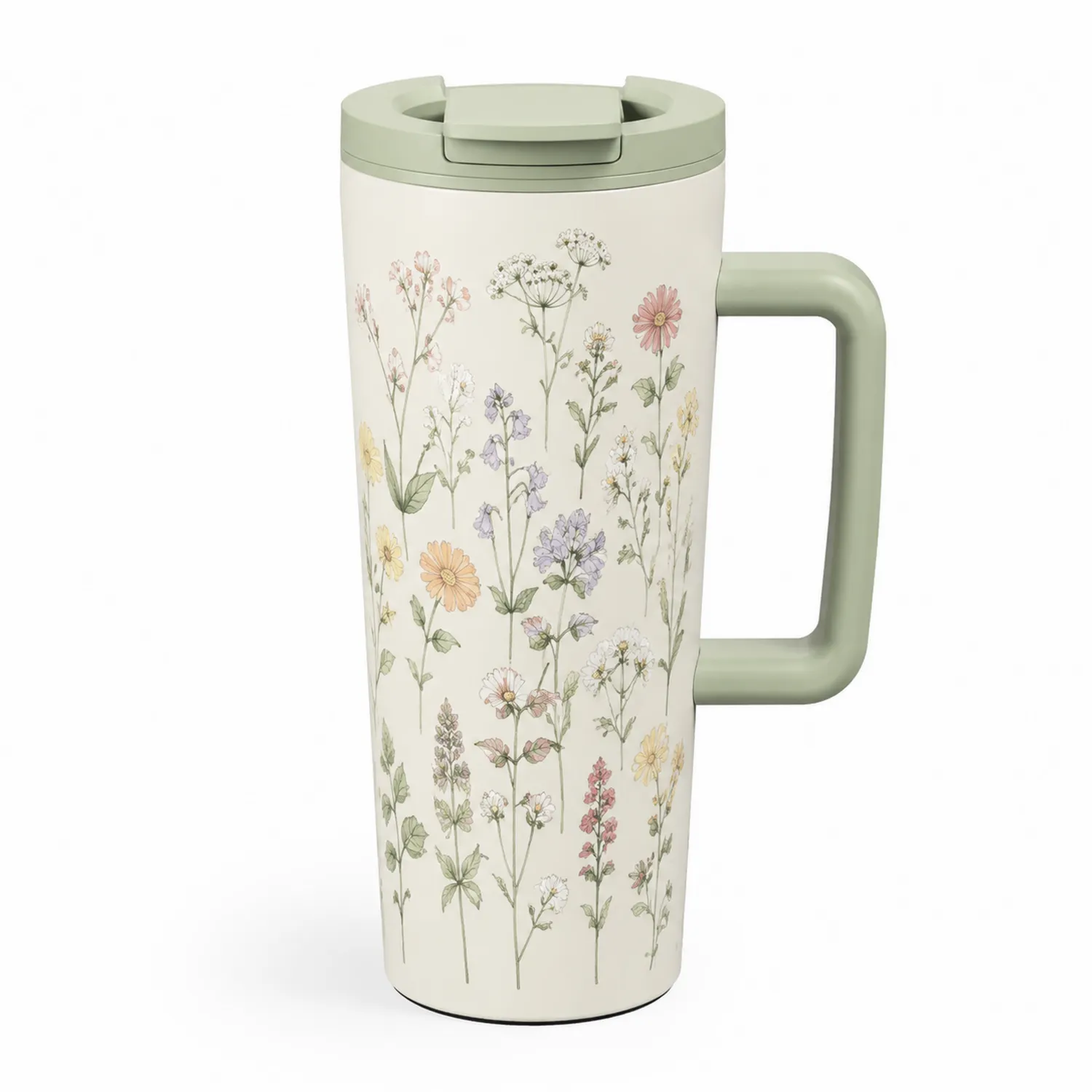 Tasse de Voyage Isotherme 470ml avec Motifs Floraux Vert
