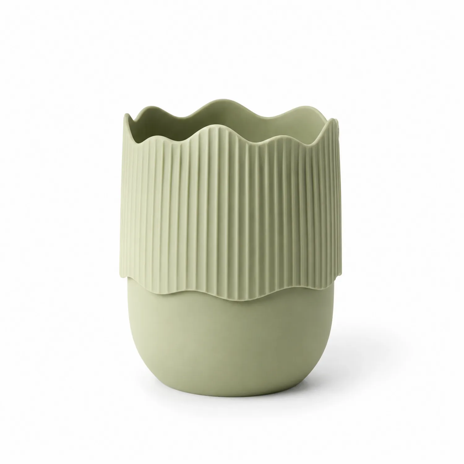 Vase en Céramique Vert Ondulé