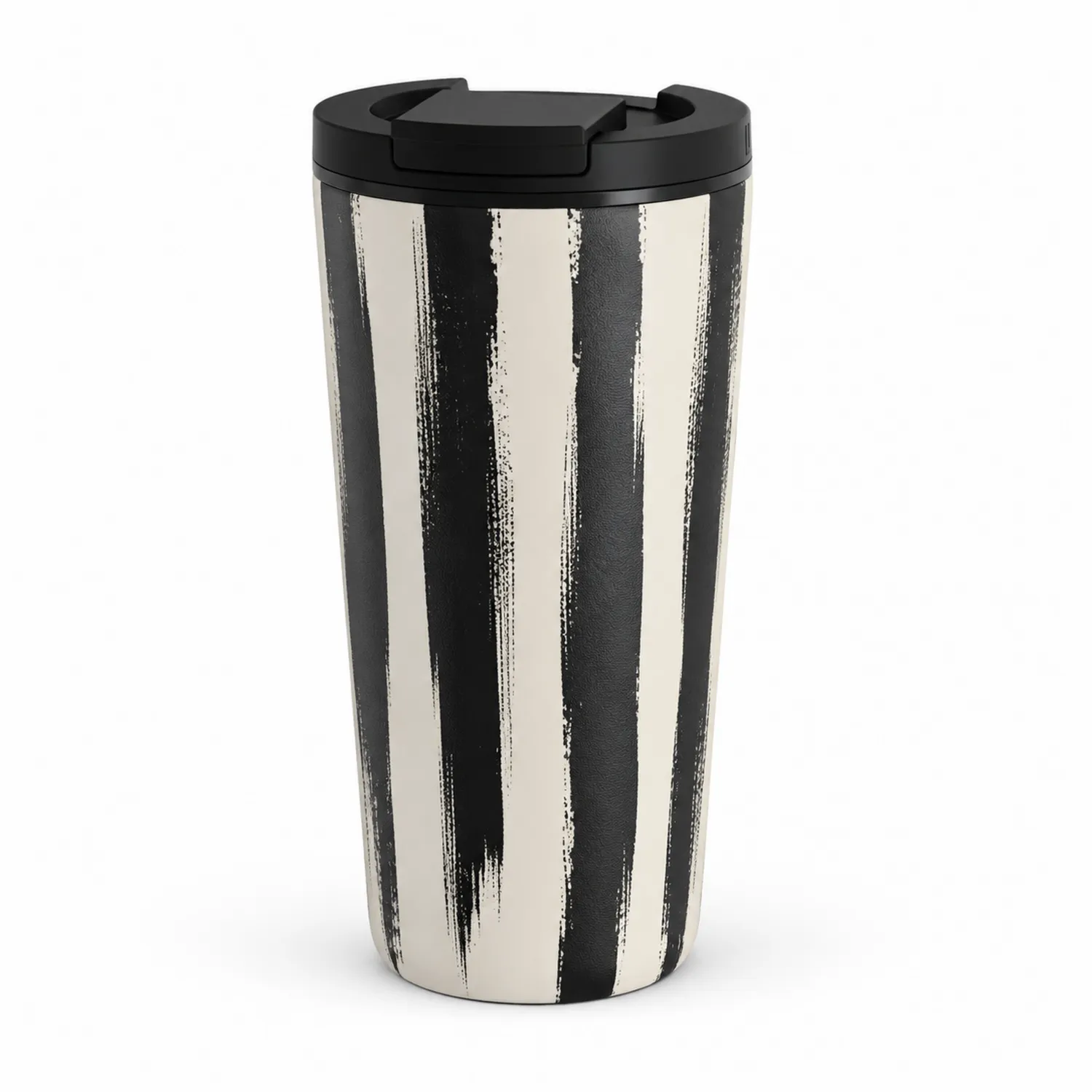 Gobelet isotherme 480ml avec rayures noires et blanches et couvercle rotatif