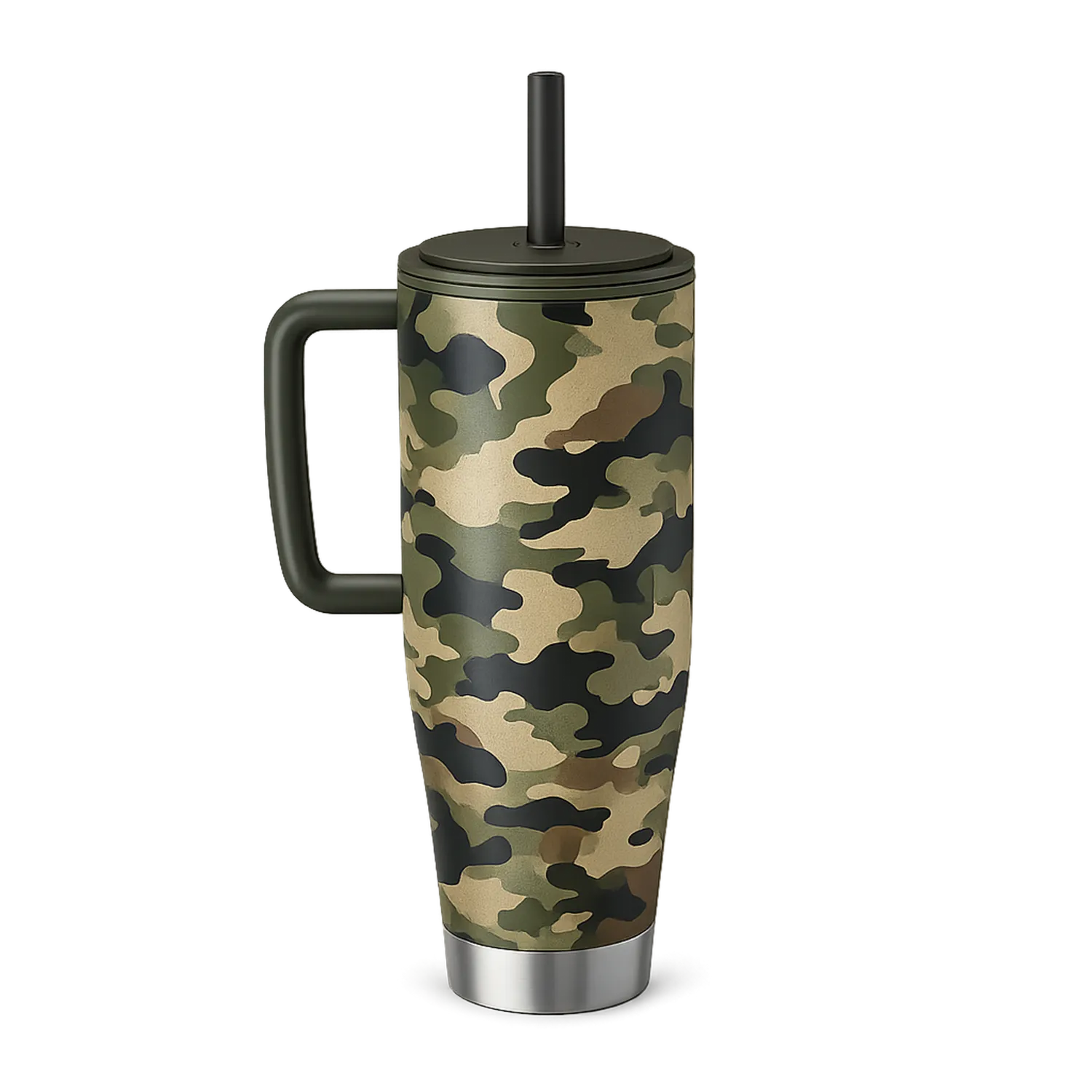 Tasse Isotherme Camouflage avec Anse et Paille