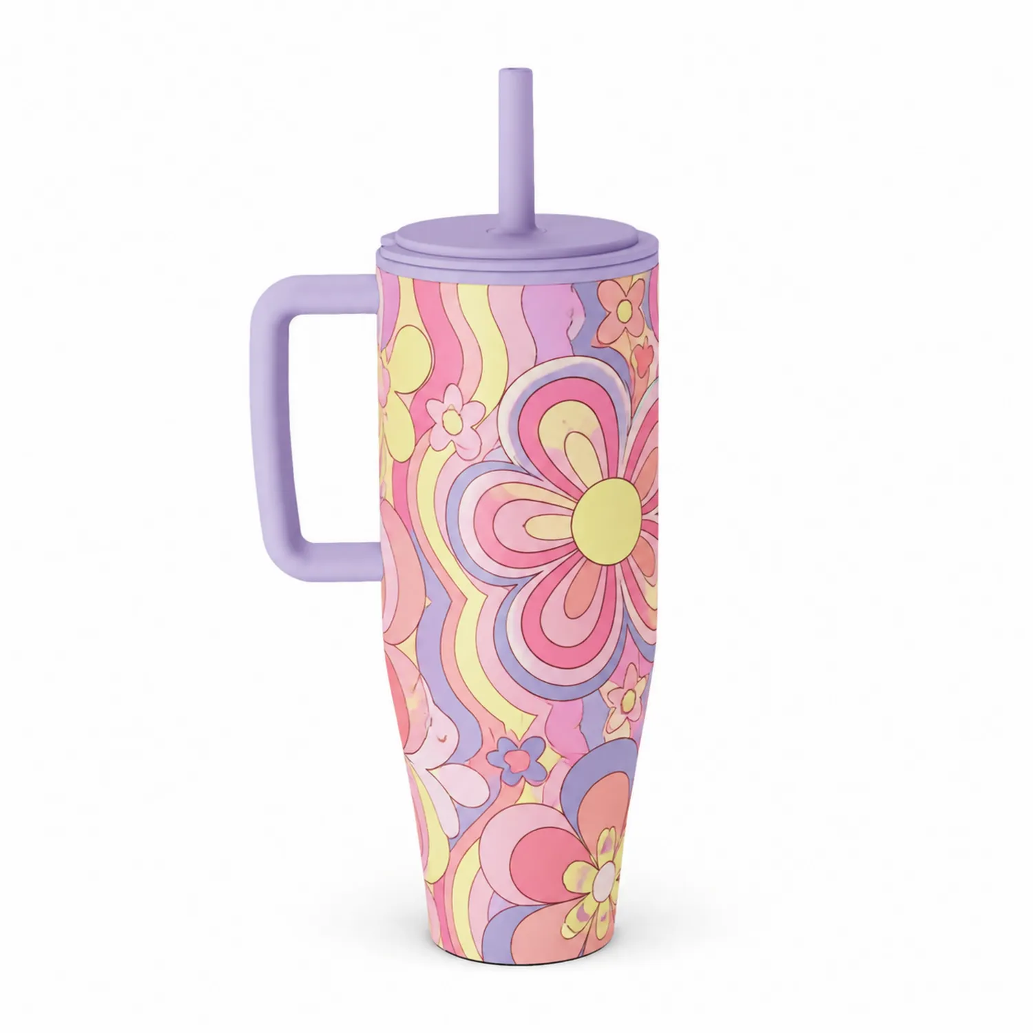 Gobelet isotherme à motif floral 500ml avec paille