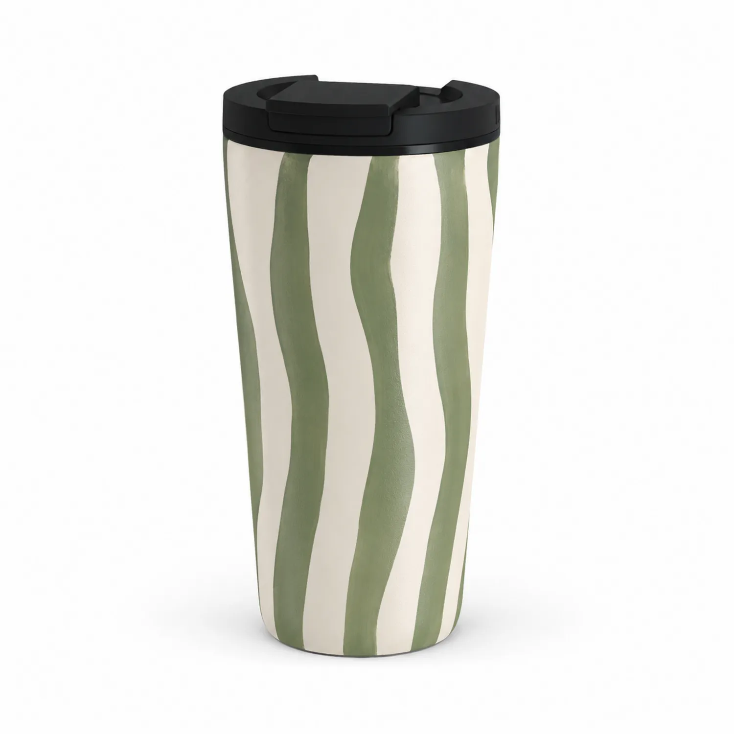 Tasse de voyage isotherme rayée vert et blanc avec couvercle rabattable, 500ml