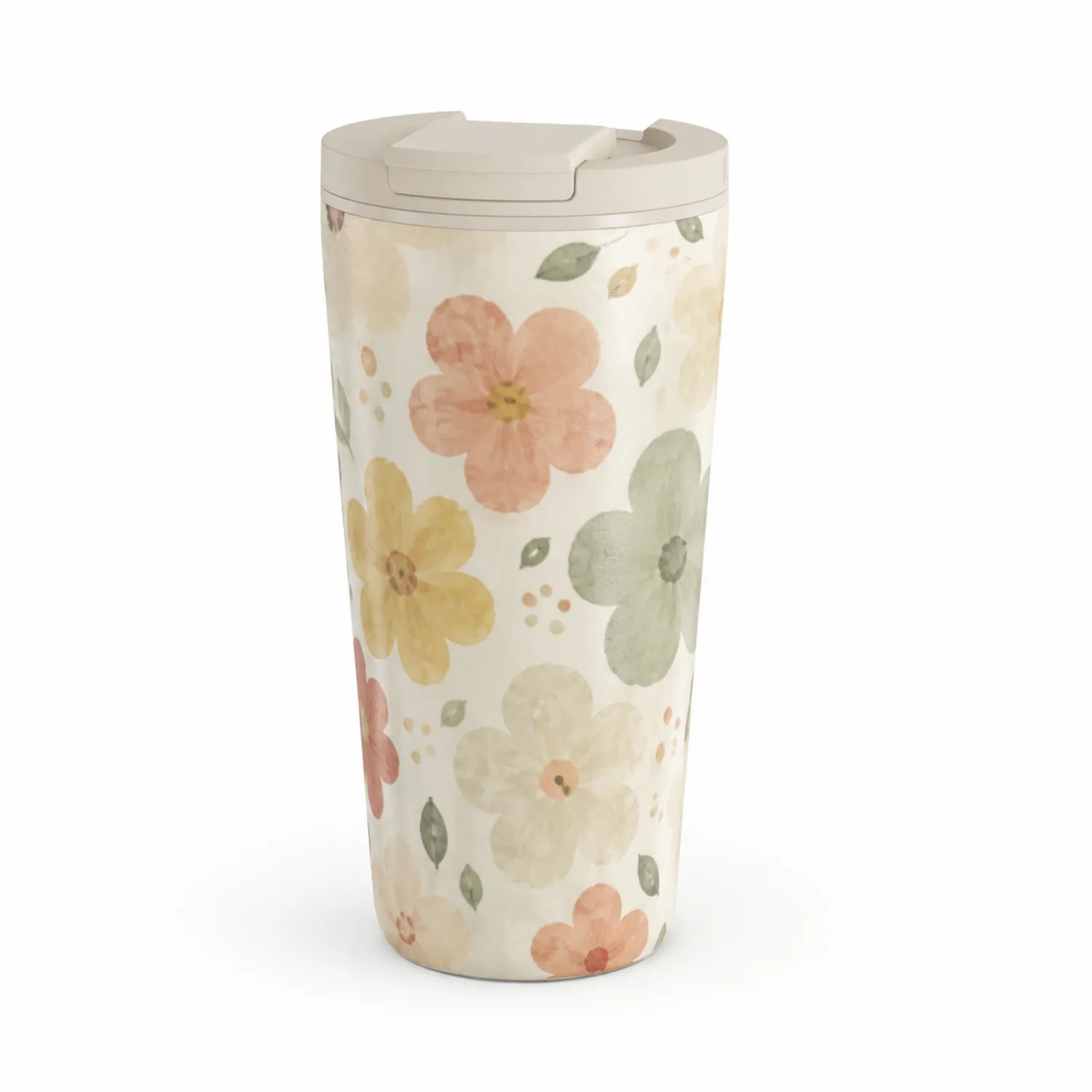 Gobelet de Voyage à Motifs Floraux 500ml Blanc