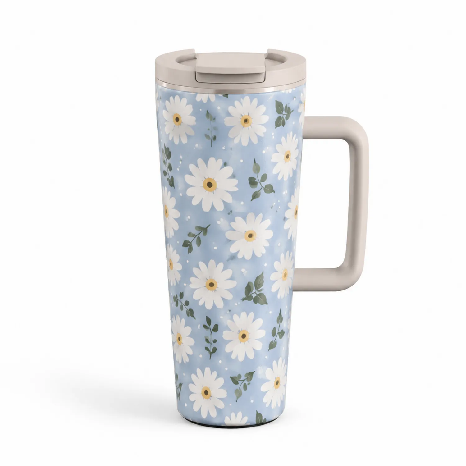 Mug de Voyage Isotherme à Marguerites sur Fond Bleu
