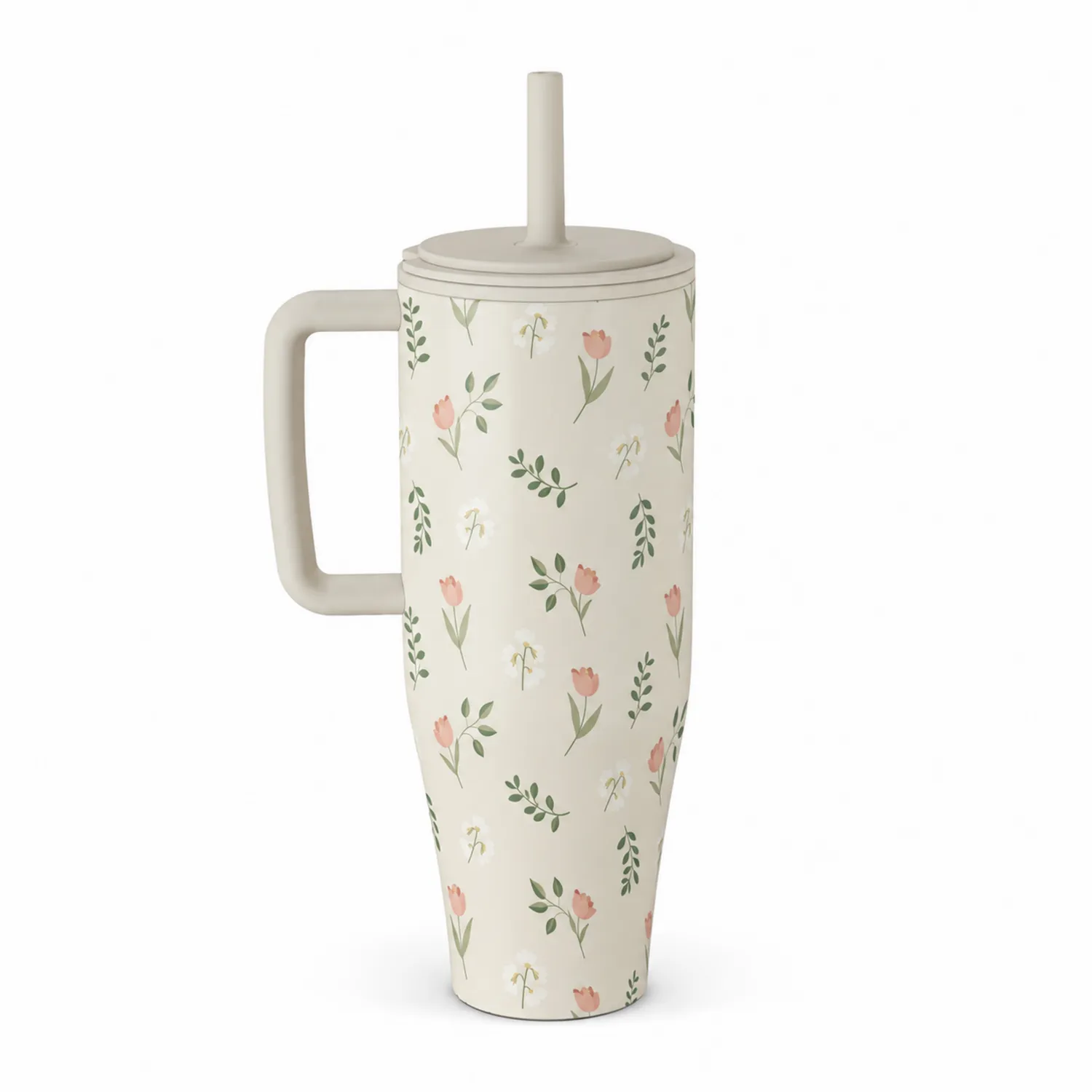 Tasse Isotherme à Motifs Floraux avec Paille 900ml