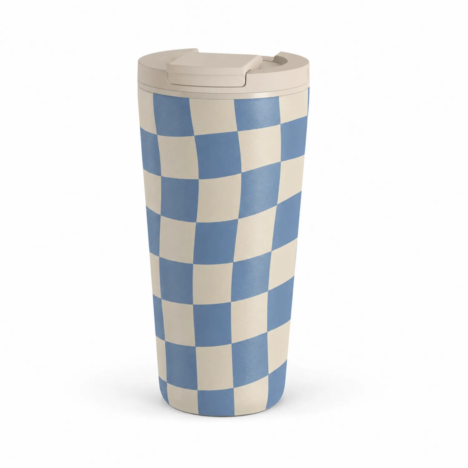 Tasse Isotherme Motif Damier Bleu et Blanc 500ml
