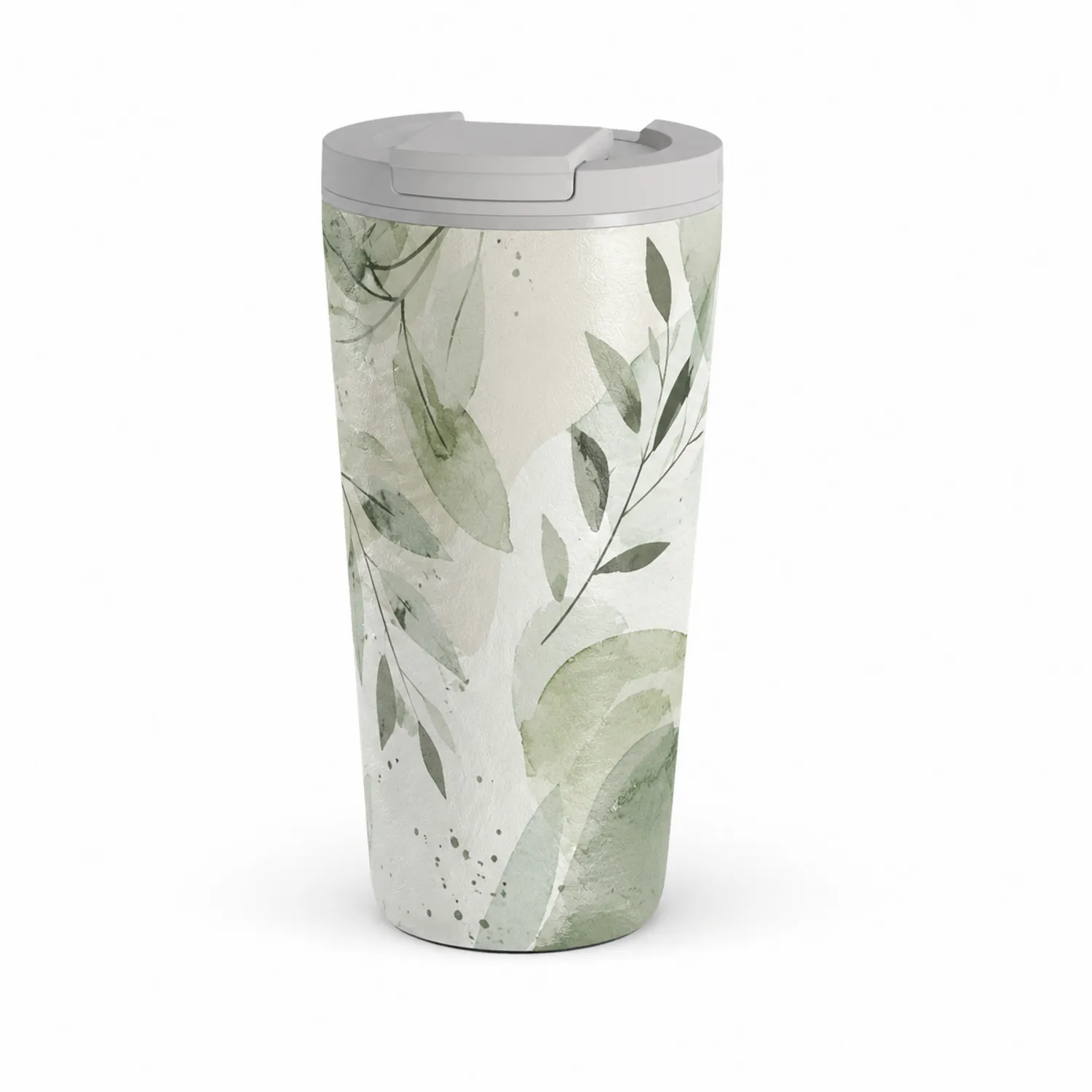 Mug Isotherme 480ml Design Feuillage Vert et Blanc