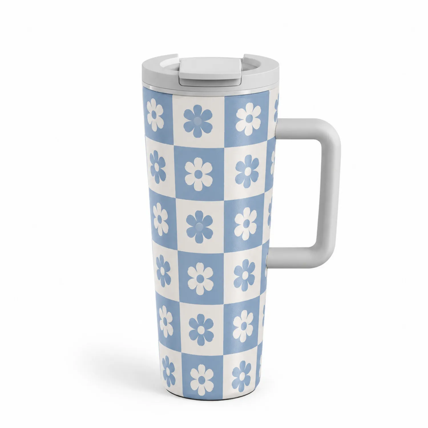 Mug de voyage à motifs floraux bleu et blanc 480 ml