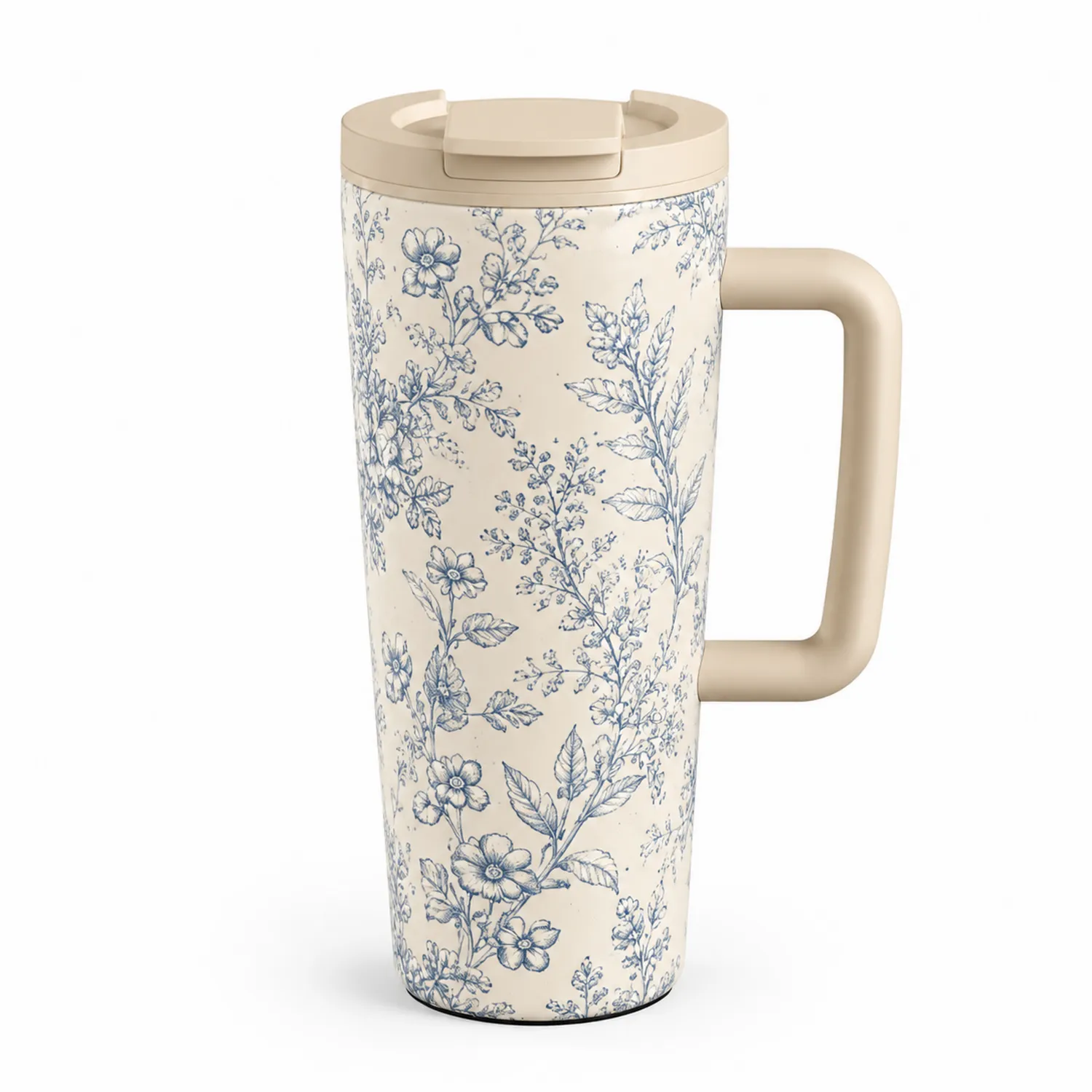 Tasse Isotherme Motif Floral 450ml Blanc et Bleu