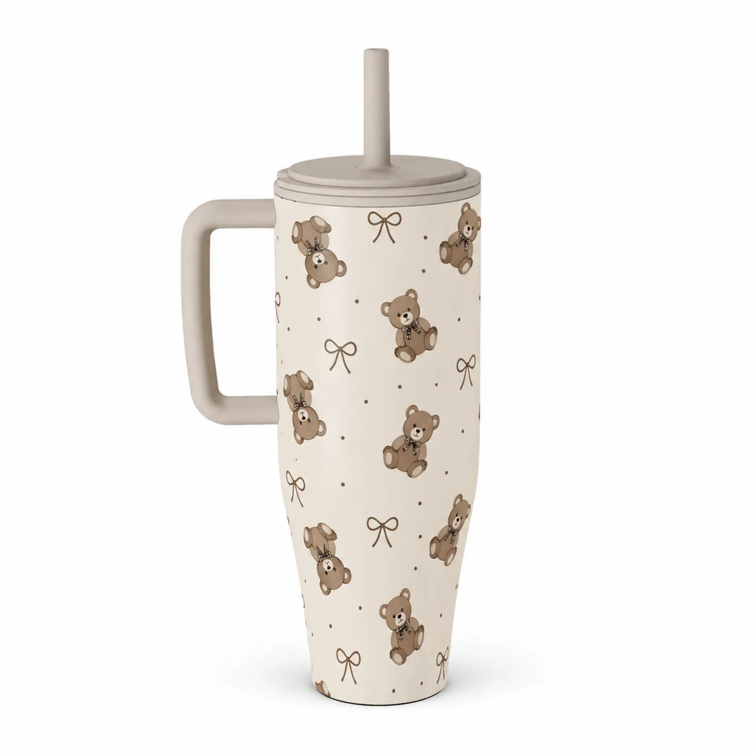 Gobelet Thermos avec Paille Intégrée Oursons 550ml Beige