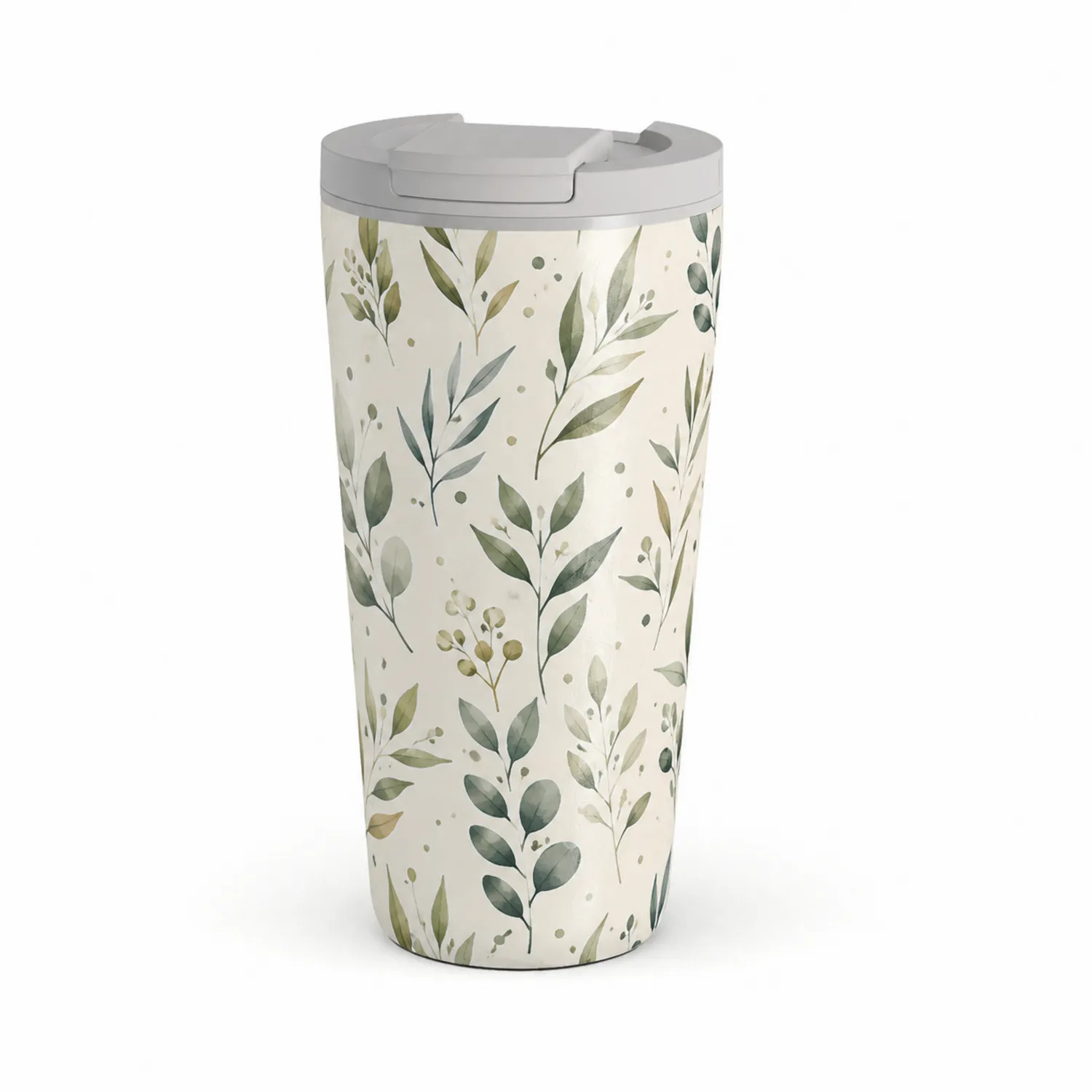 Tasse Isotherme de Voyage à Motif Végétal 500ml Blanc et Vert