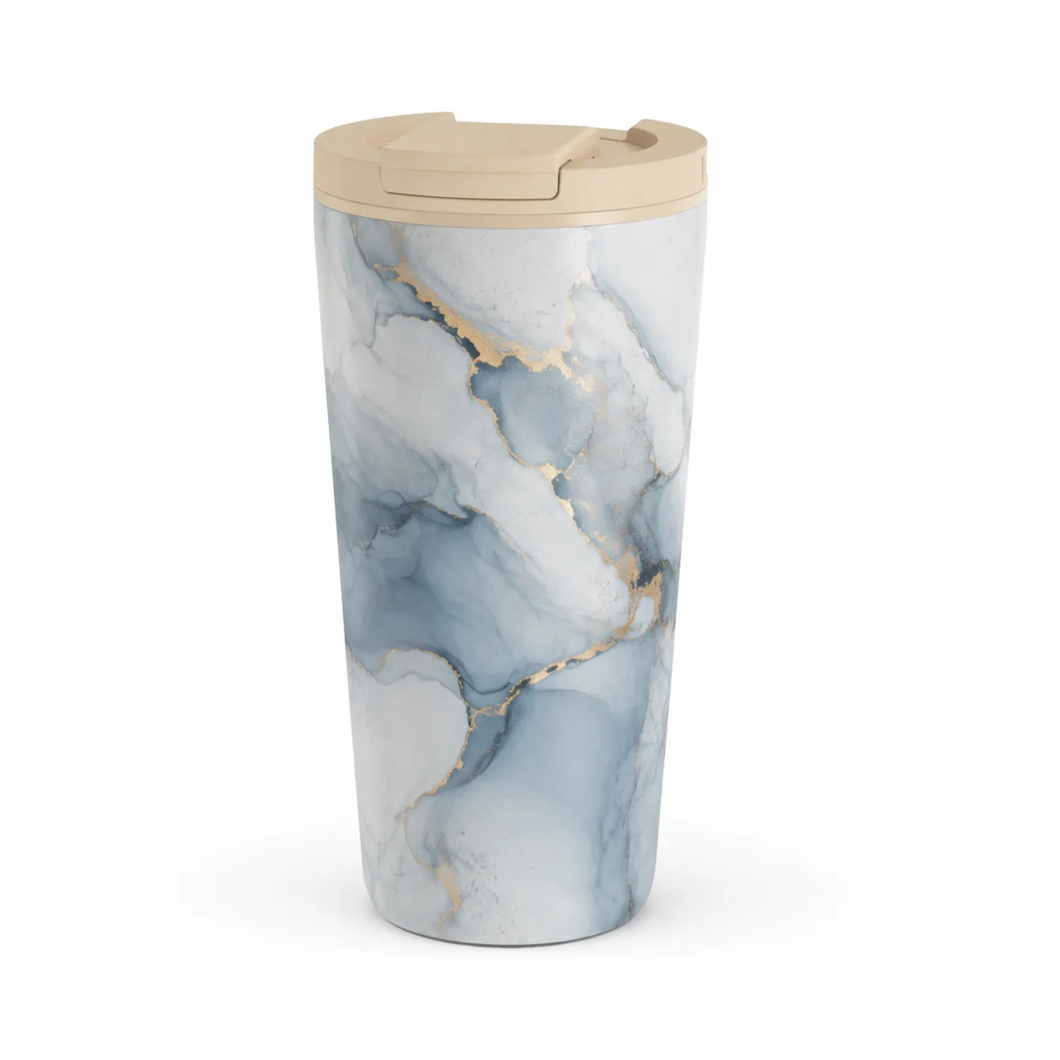 Tasse Isotherme Marbrée Bleu et Blanc 500ml avec Couvercle