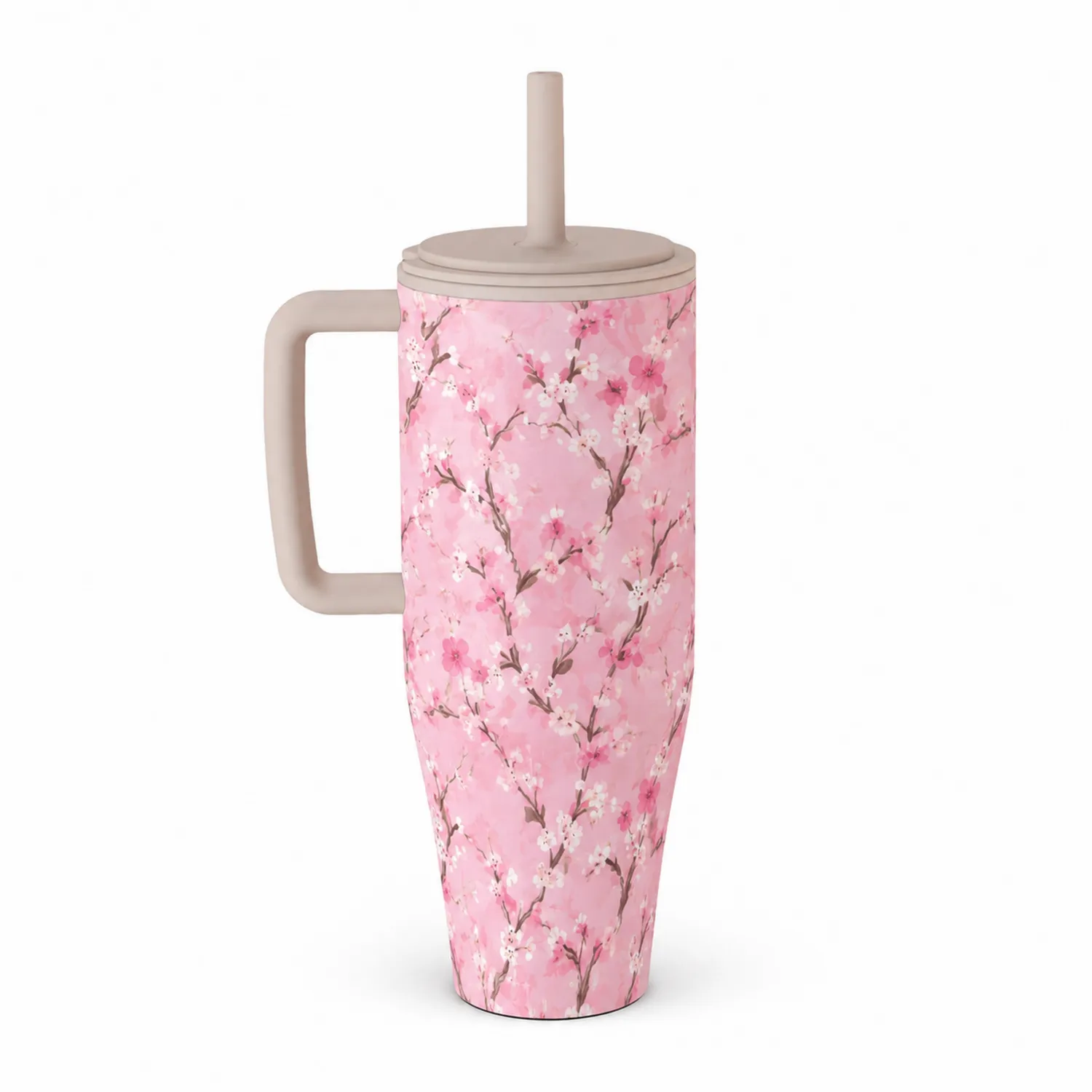 Tasse isotherme à motif fleurs de cerisier avec paille 700ml