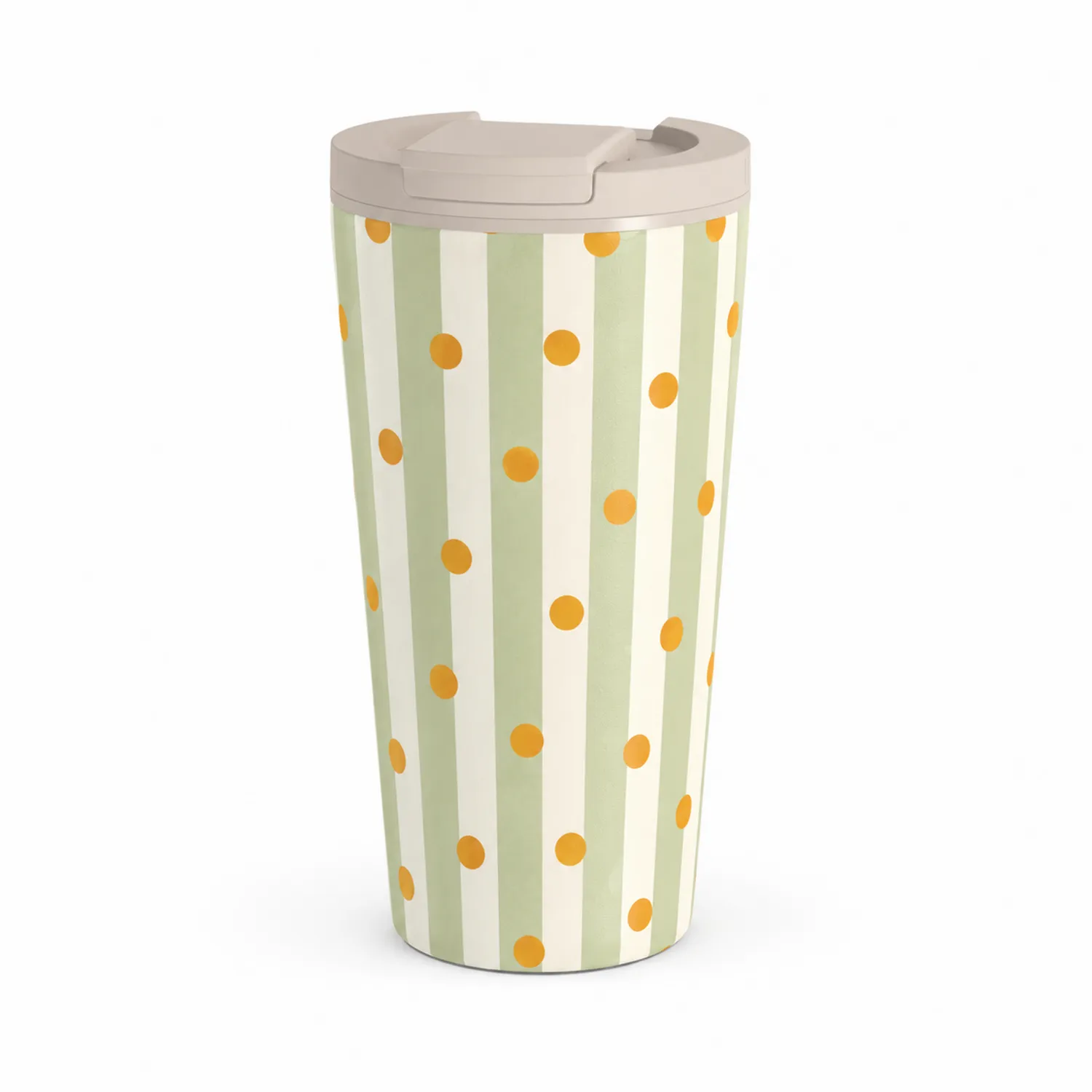 Mug de Voyage Isotherme Rayé Vert avec Pois Orange