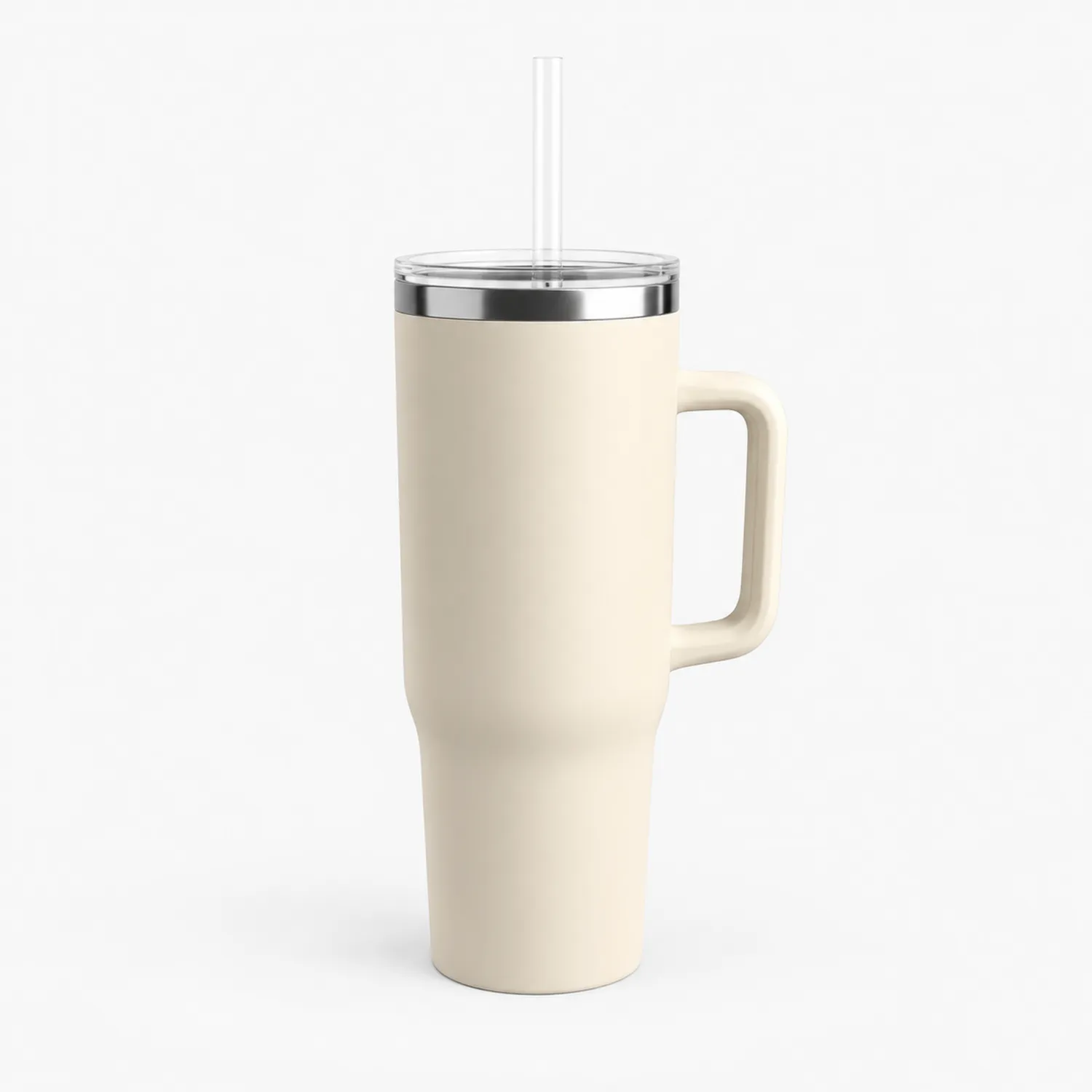 Mug Isotherme avec Poignée et Paille 500ml Beige