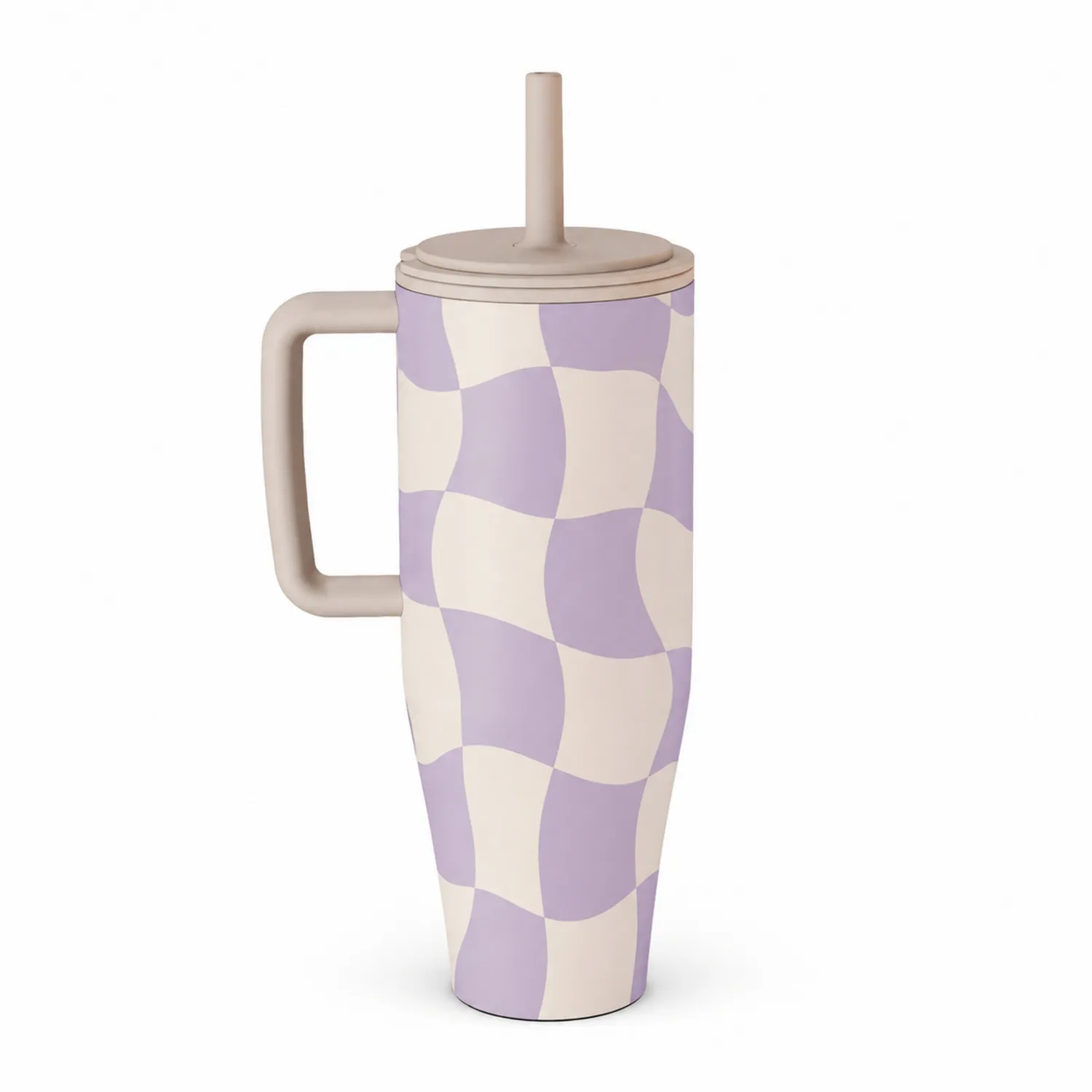 Tasse isotherme 710ml à motif violet et crème avec paille