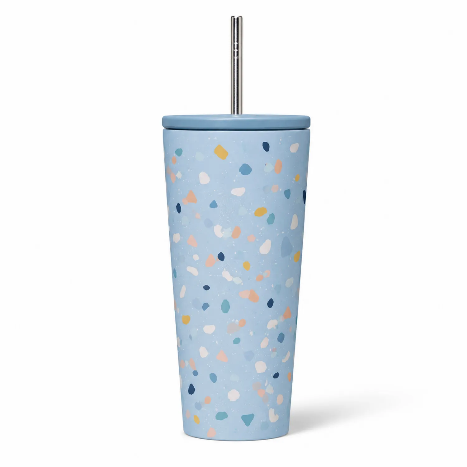 Gobelet Isotherme avec Paille Motif Terrazzo Bleu 500ml