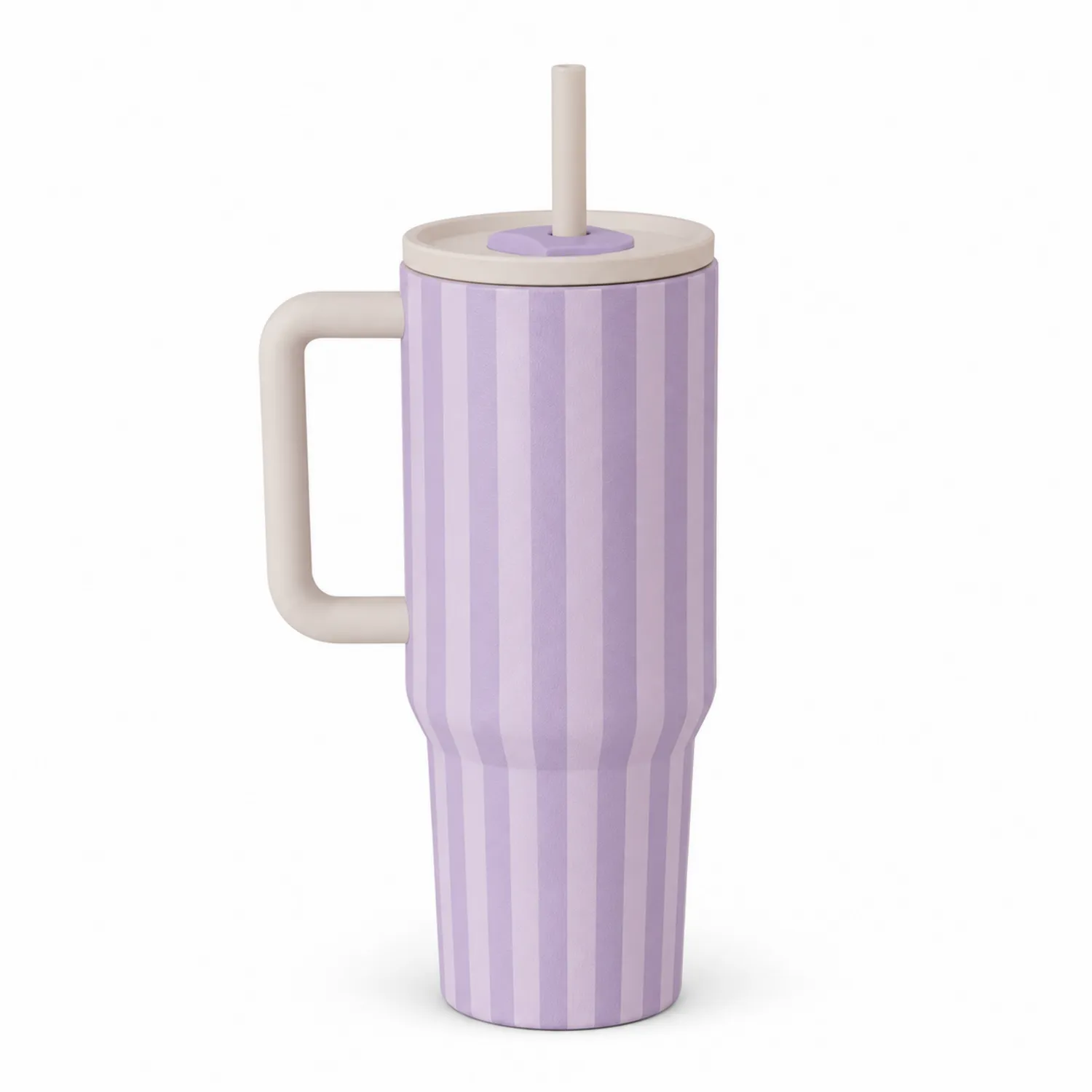 Gobelet Thermos Rayé avec Paille - Lavande