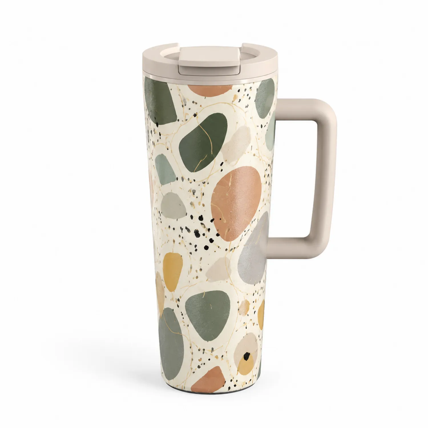 Tasse isotherme à motifs abstraits multicolores avec anse