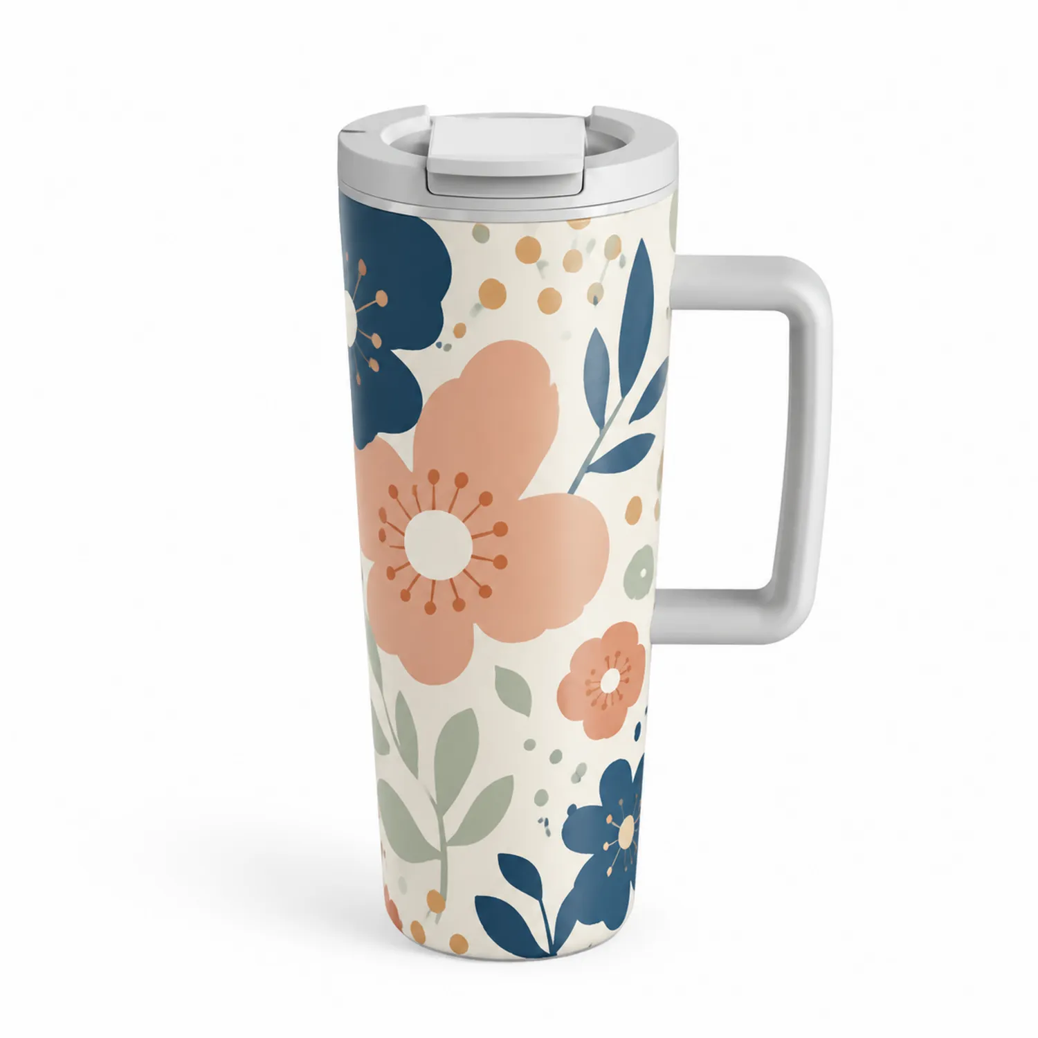 Tasse Thermique avec Anse - Motif Fleuri, 500ml - Multicolore