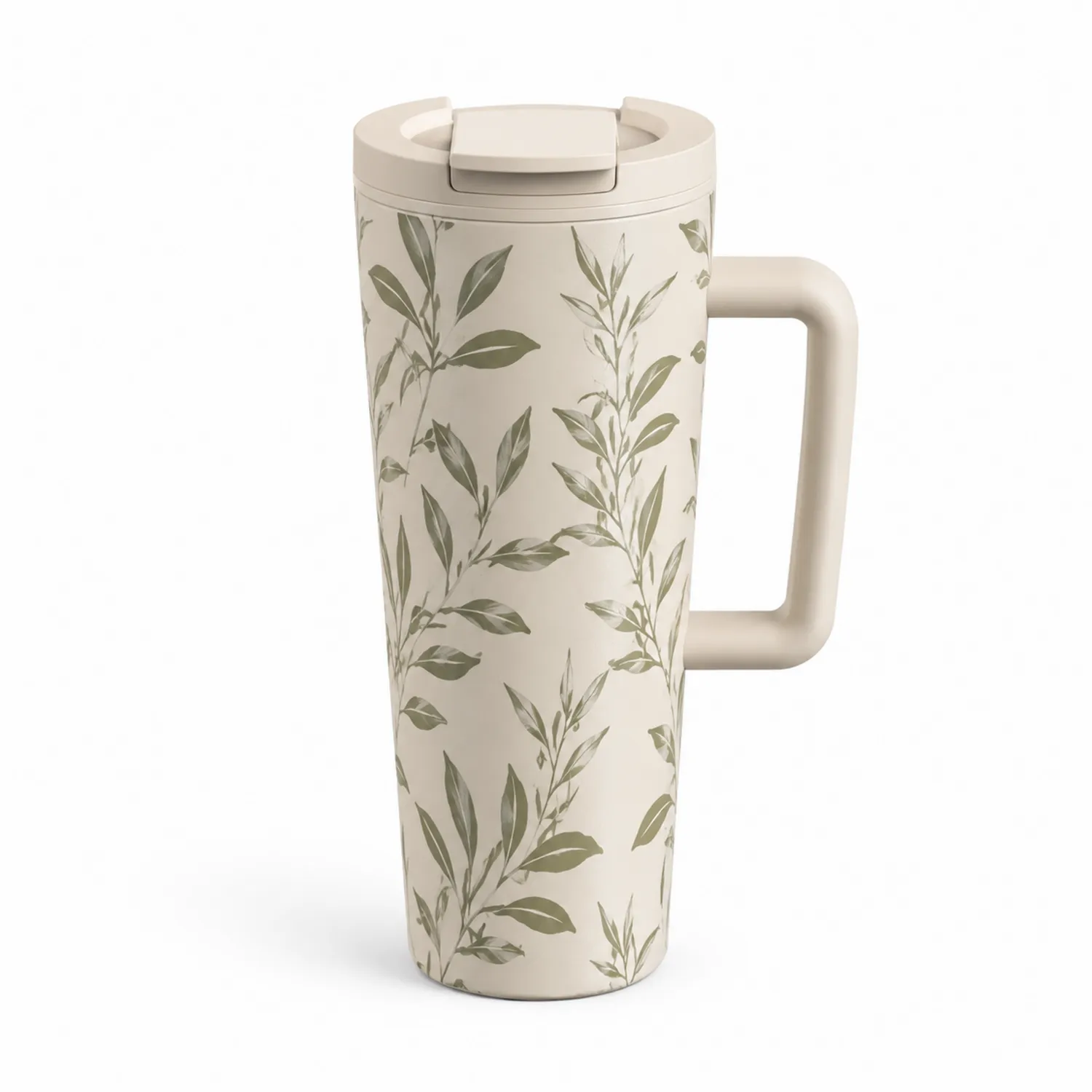 Tasse isotherme avec motif de feuilles 500 ml, couvercle antifuite